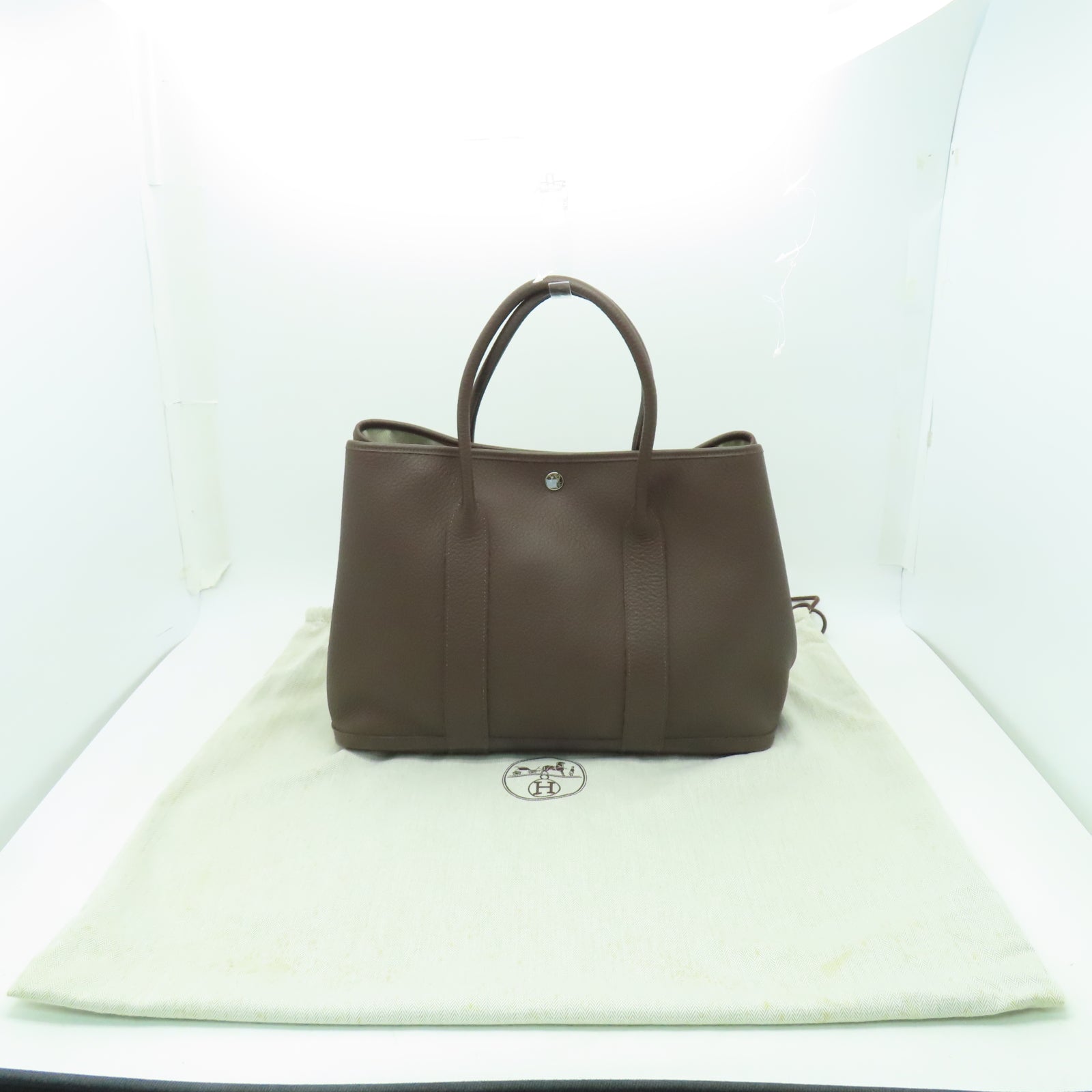 HERMES Negonda皮革Garden Party PM銀扣手挽袋可可色