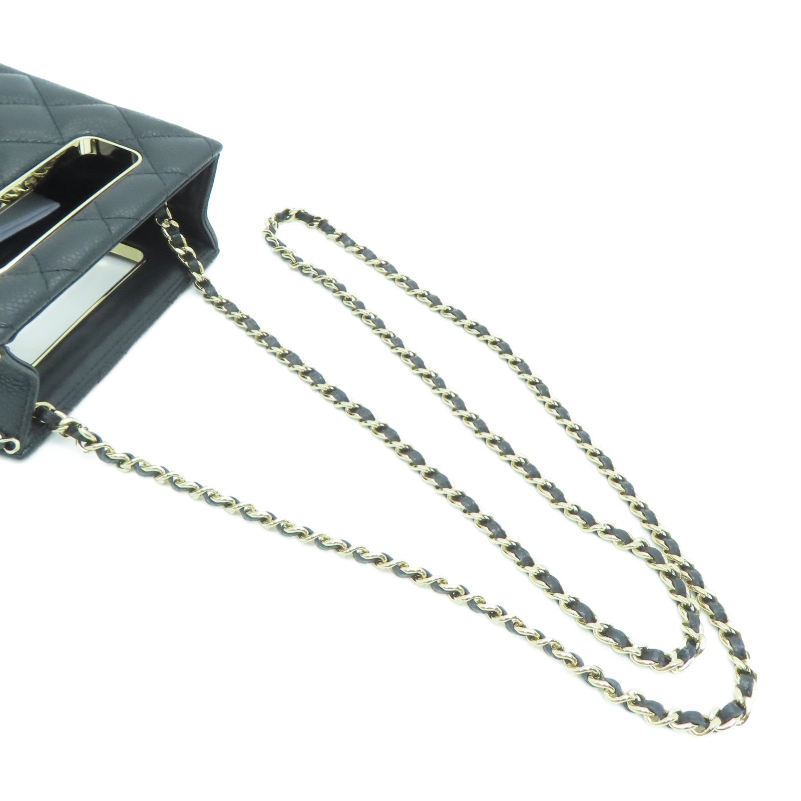 CHANEL 【激减优惠】菱格Caviar皮革Chain Shoulder Bag金扣肩背袋黑色