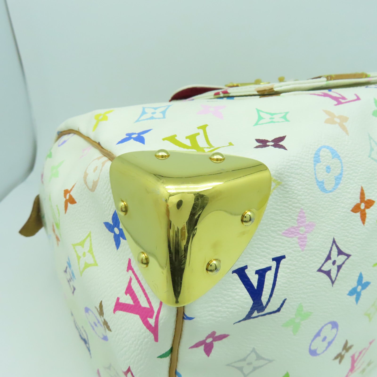 LOUIS VUITTON Monogram Multicolore Speedy 30金扣手挽袋白色/彩色