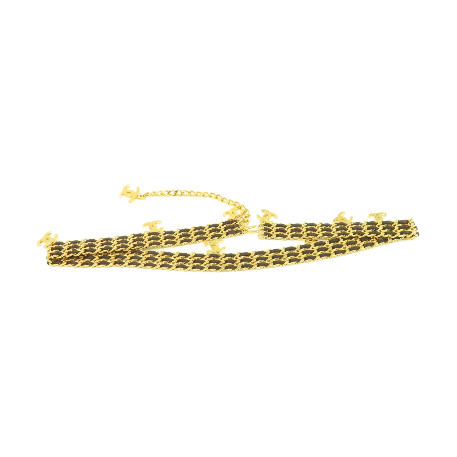 CHANEL 金屬/牛皮皮革Belt銀扣皮帶黑色/金色