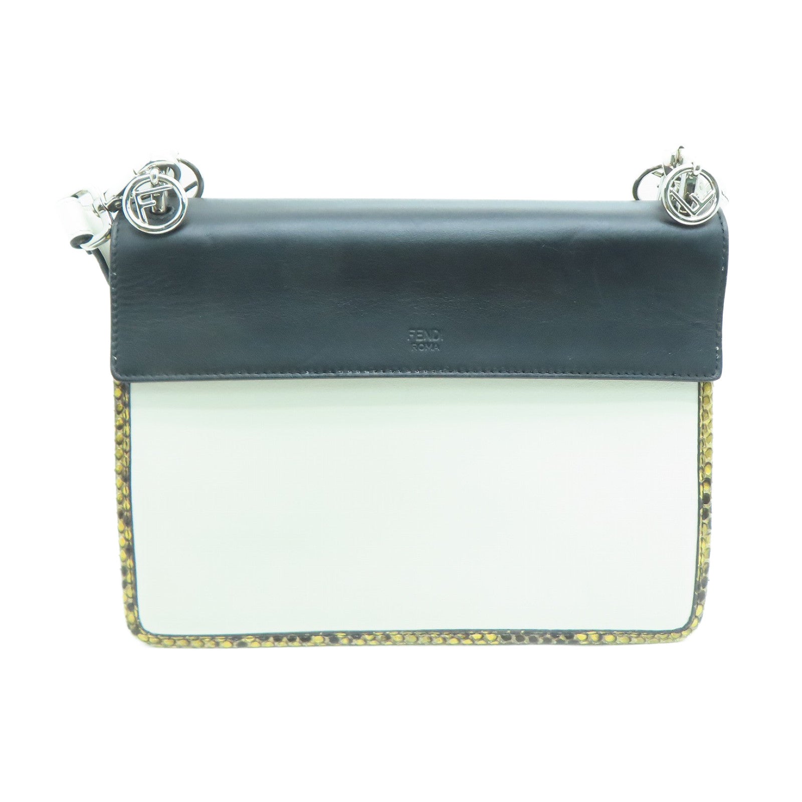 FENDI 牛皮皮革Shoulder Bag银扣肩背袋黑色/白色