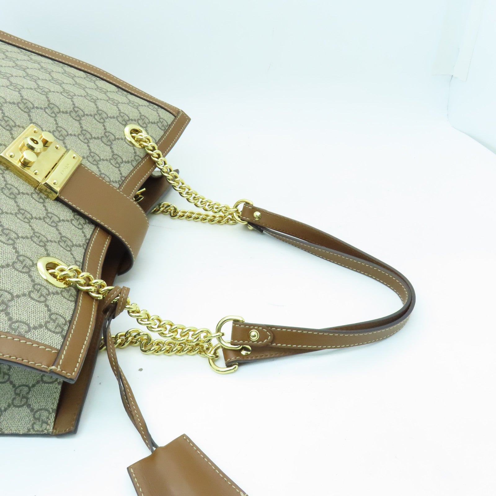 GUCCI 塗層帆布Shoulder Bag金扣鏈帶肩背袋啡色