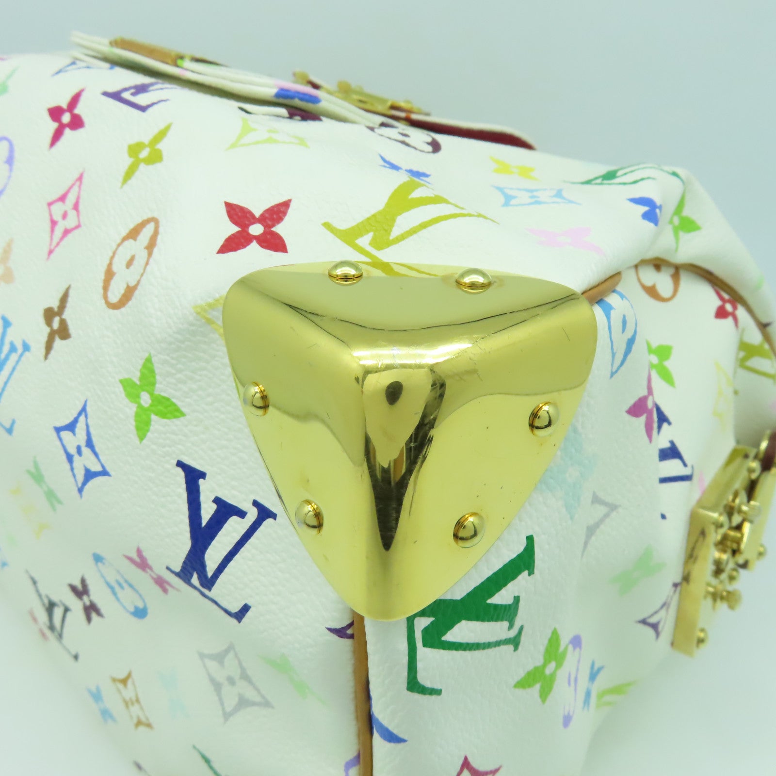 LOUIS VUITTON Monogram Multicolore Speedy 30金扣手挽袋白色/彩色
