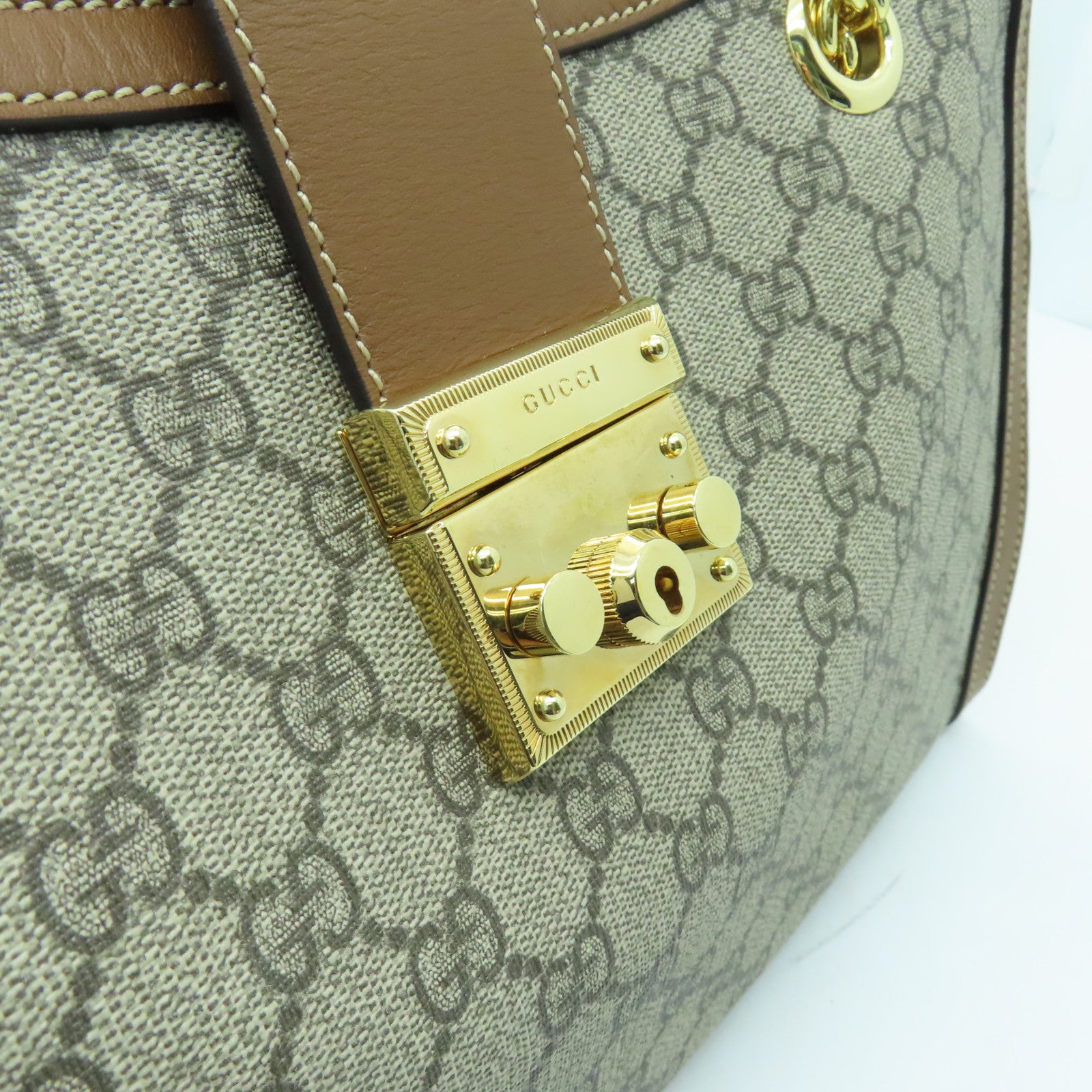 GUCCI 塗層帆布Shoulder Bag金扣鏈帶肩背袋啡色