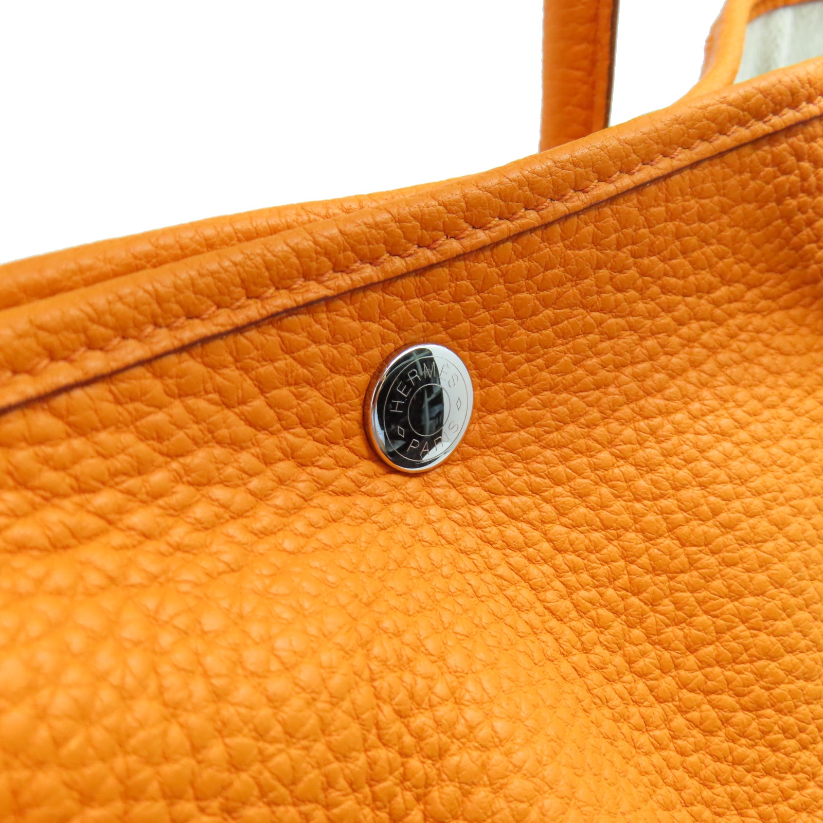 HERMES 【激減優惠】Negonda皮革GardenParty PM銀扣手挽袋橙色