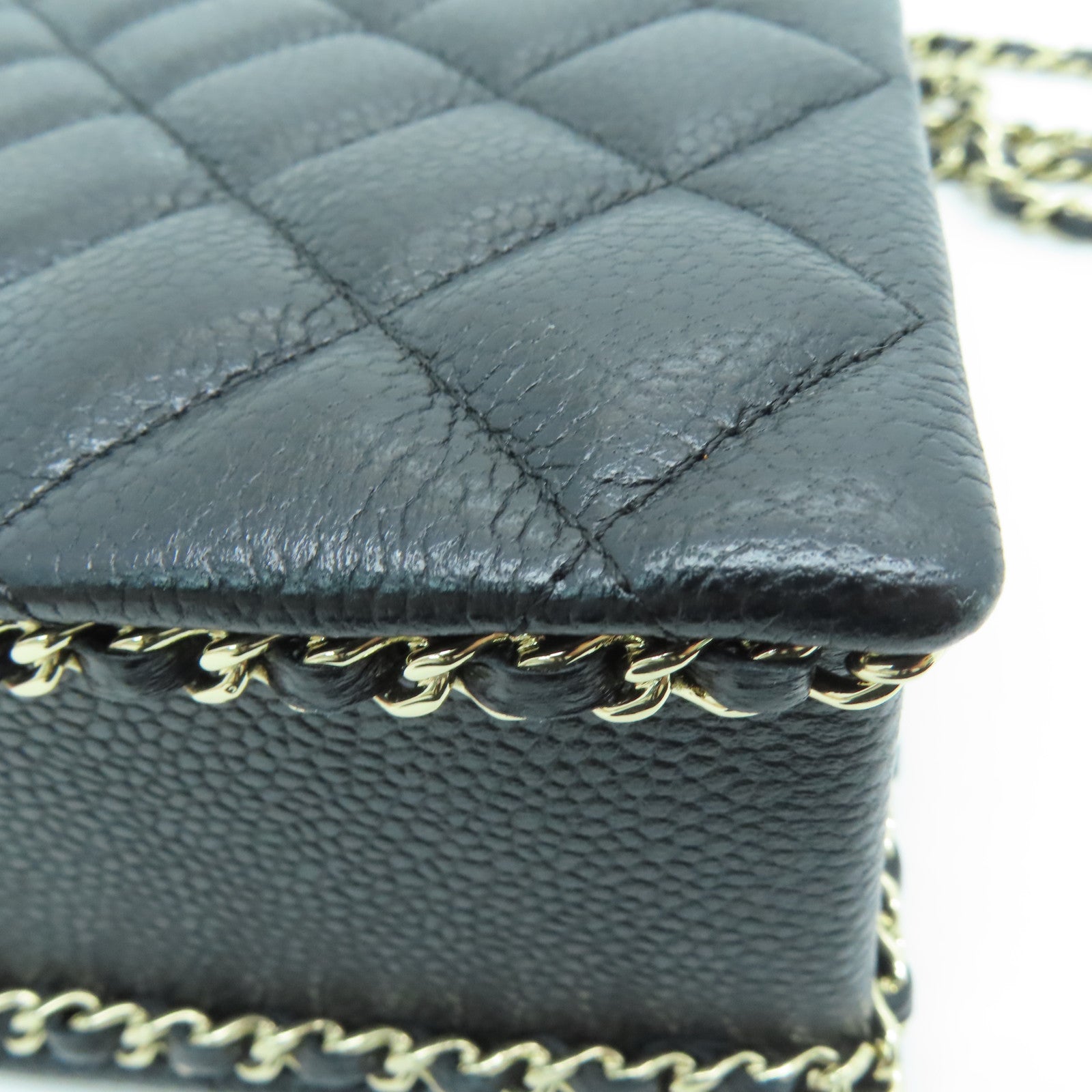 CHANEL 【激减优惠】菱格Caviar皮革Chain Shoulder Bag金扣肩背袋黑色