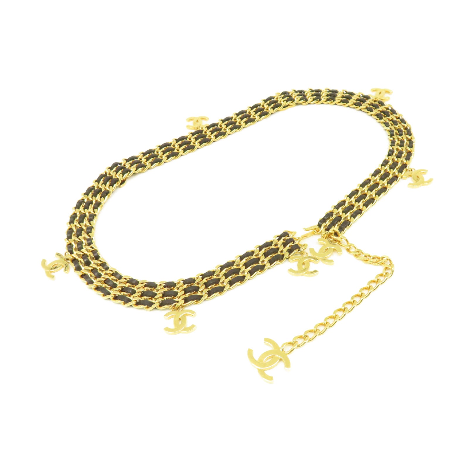 CHANEL 金屬/牛皮皮革Belt銀扣皮帶黑色/金色