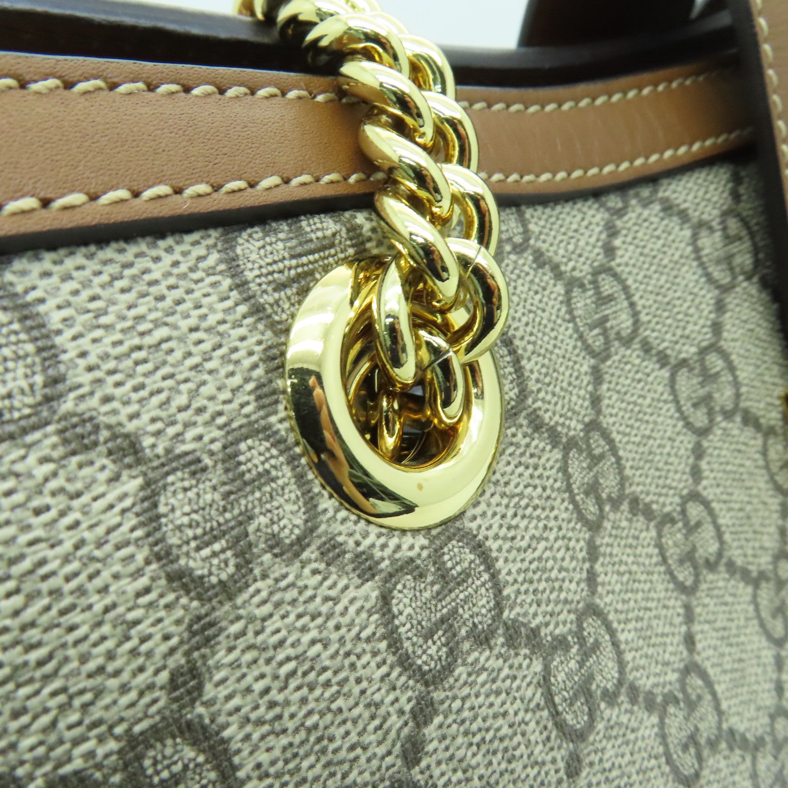 GUCCI 塗層帆布Shoulder Bag金扣鏈帶肩背袋啡色