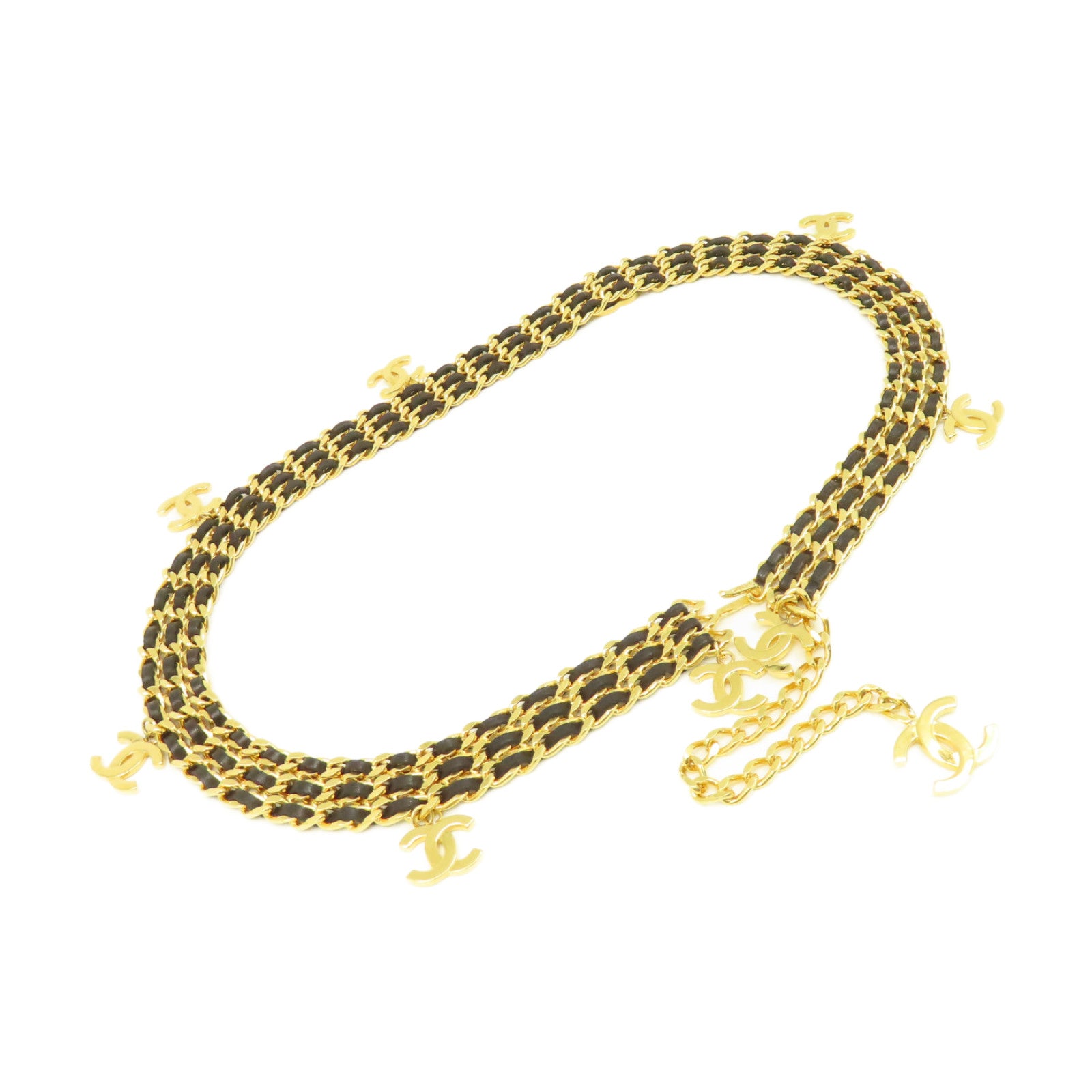 CHANEL 金屬/牛皮皮革Belt銀扣皮帶黑色/金色