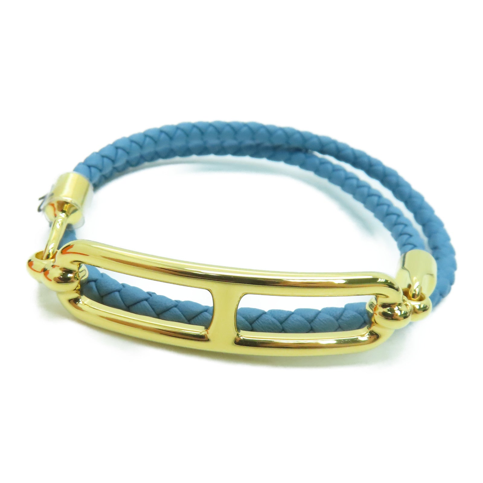 HERMES Swift皮革Roulis Double Tour Bracelet金扣手錬蓝色