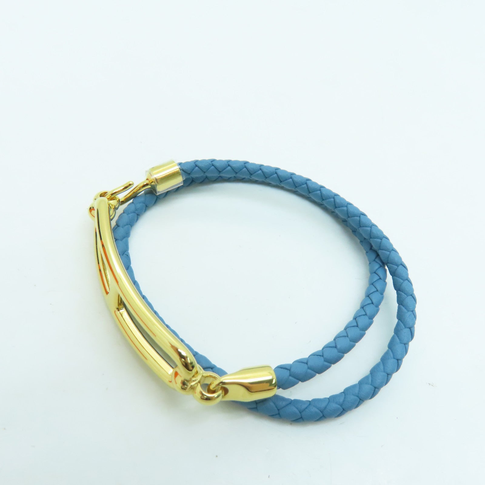 HERMES Swift皮革Roulis Double Tour Bracelet金扣手錬蓝色