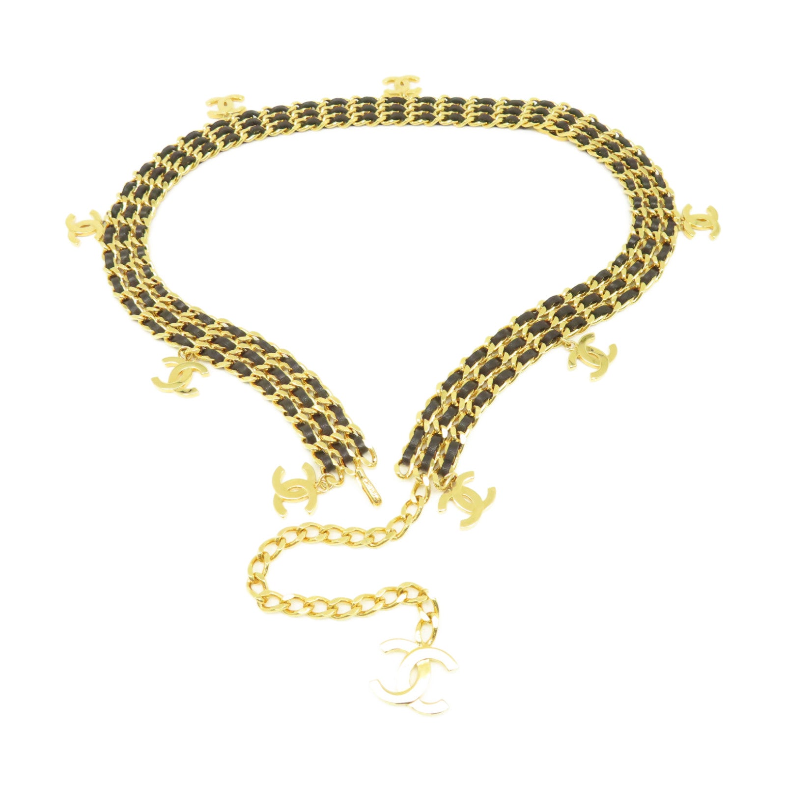 CHANEL 金屬/牛皮皮革Belt銀扣皮帶黑色/金色