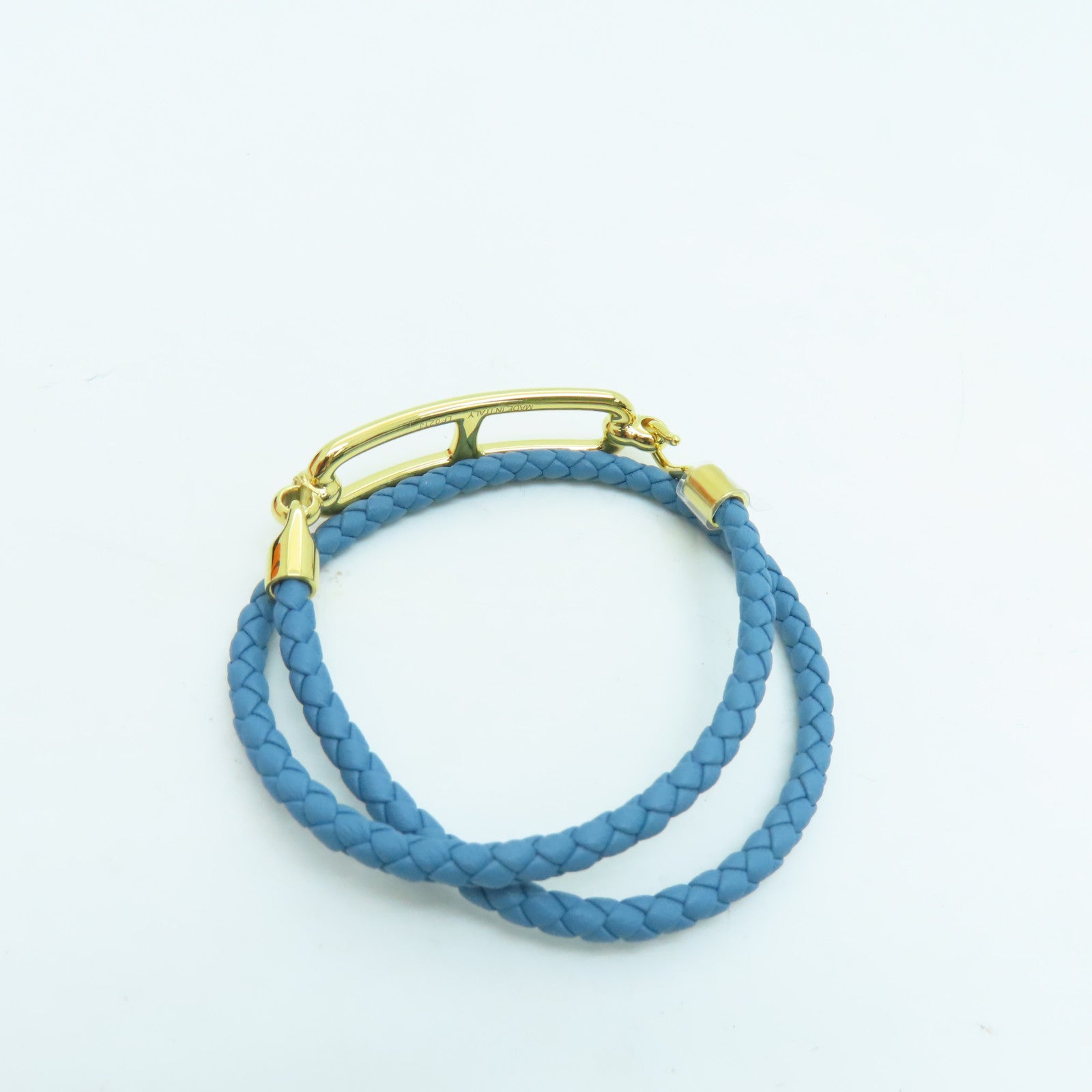 HERMES Swift皮革Roulis Double Tour Bracelet金扣手錬蓝色