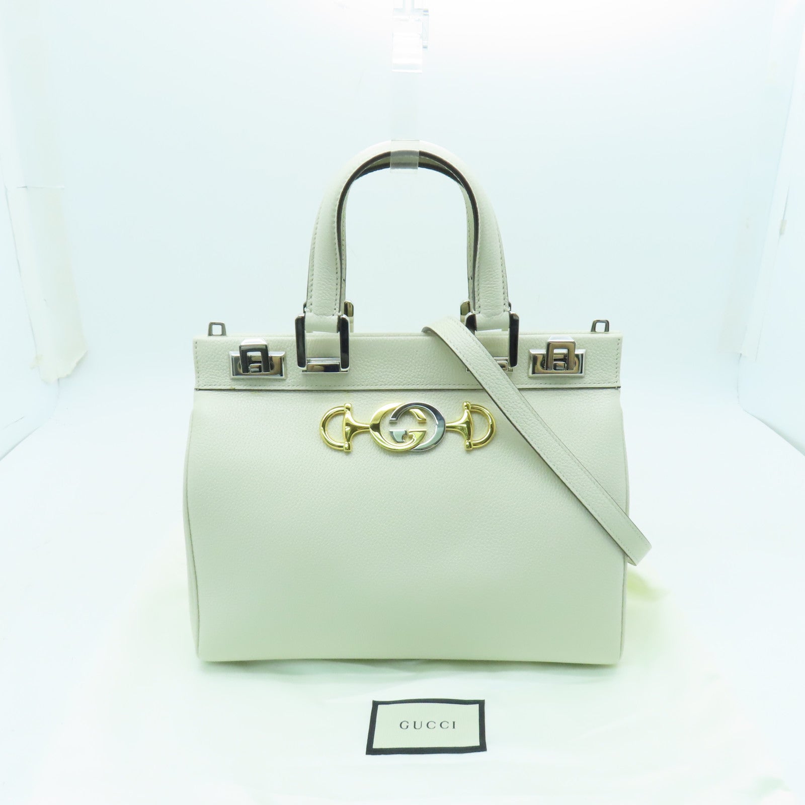 GUCCI 牛皮皮革2 Way Shoulder銀扣/金扣手挽肩背兩用袋白色