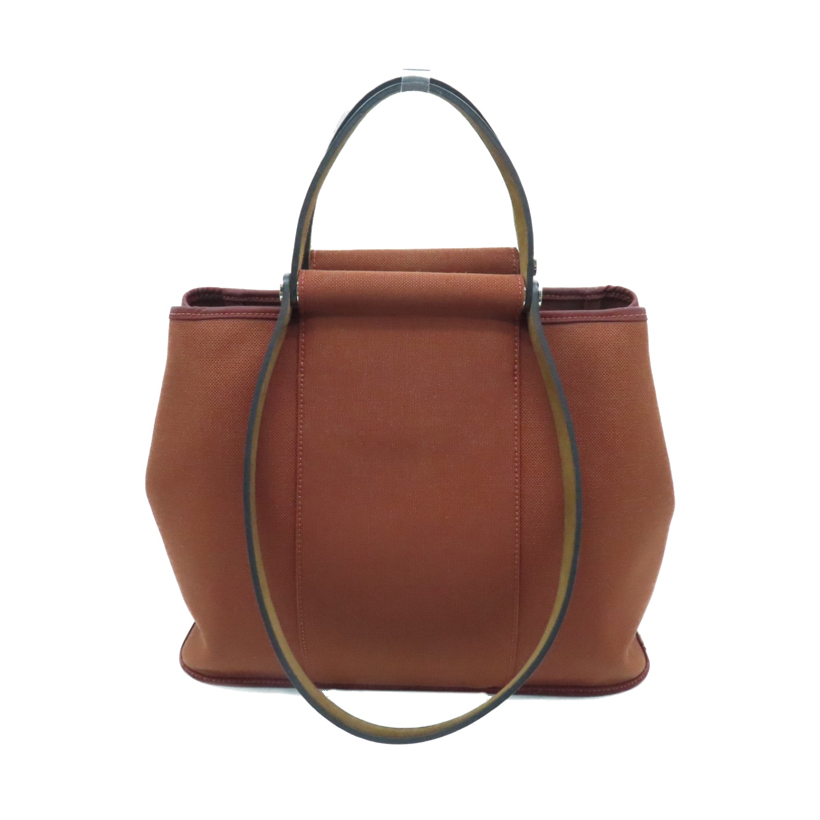 HERMES Canvas Cabag Silver Buckle Handle Shoulder Bag Brique Brown