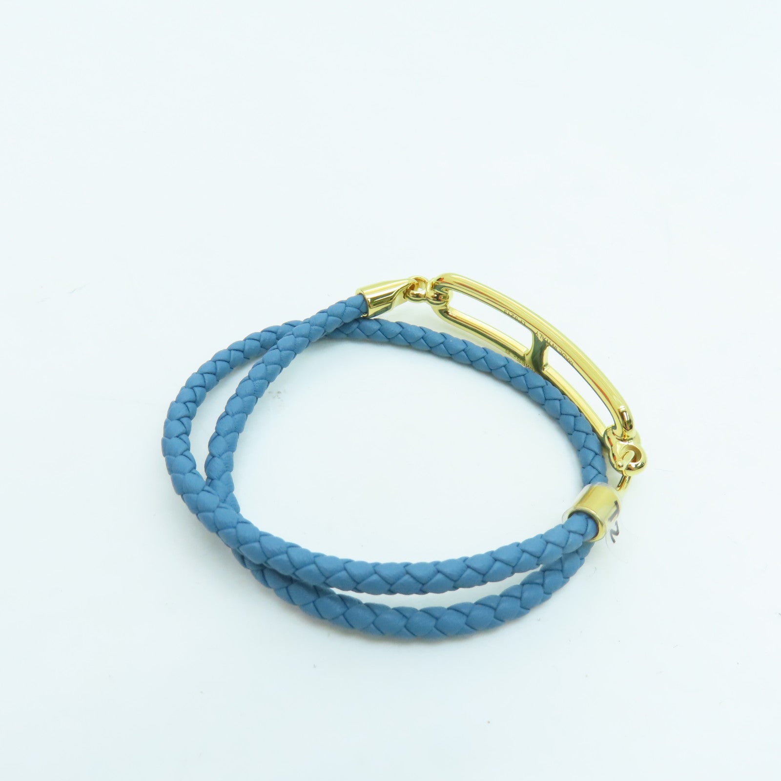 HERMES Swift皮革Roulis Double Tour Bracelet金扣手錬蓝色