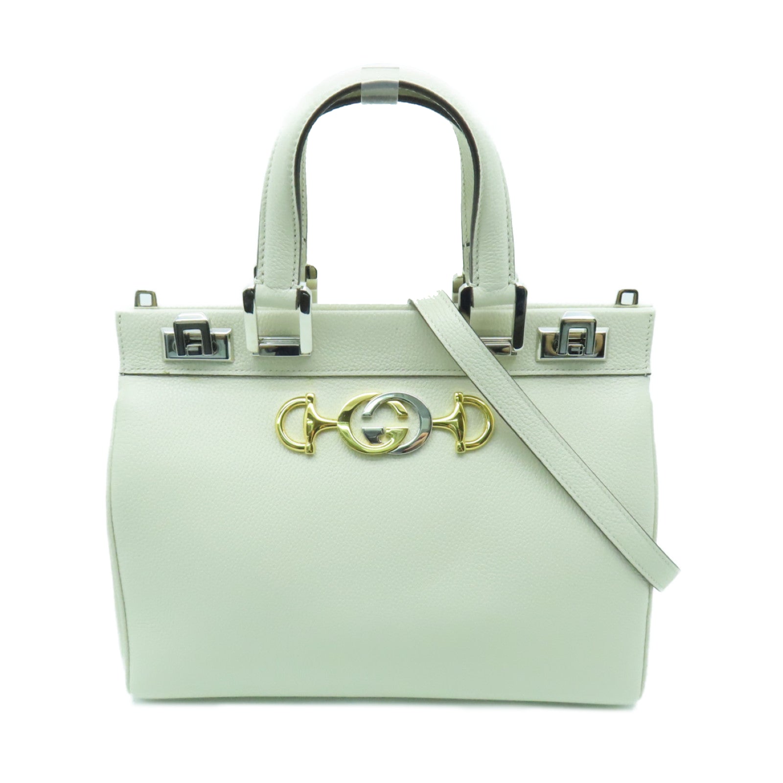 GUCCI 牛皮皮革2 Way Shoulder銀扣/金扣手挽肩背兩用袋白色