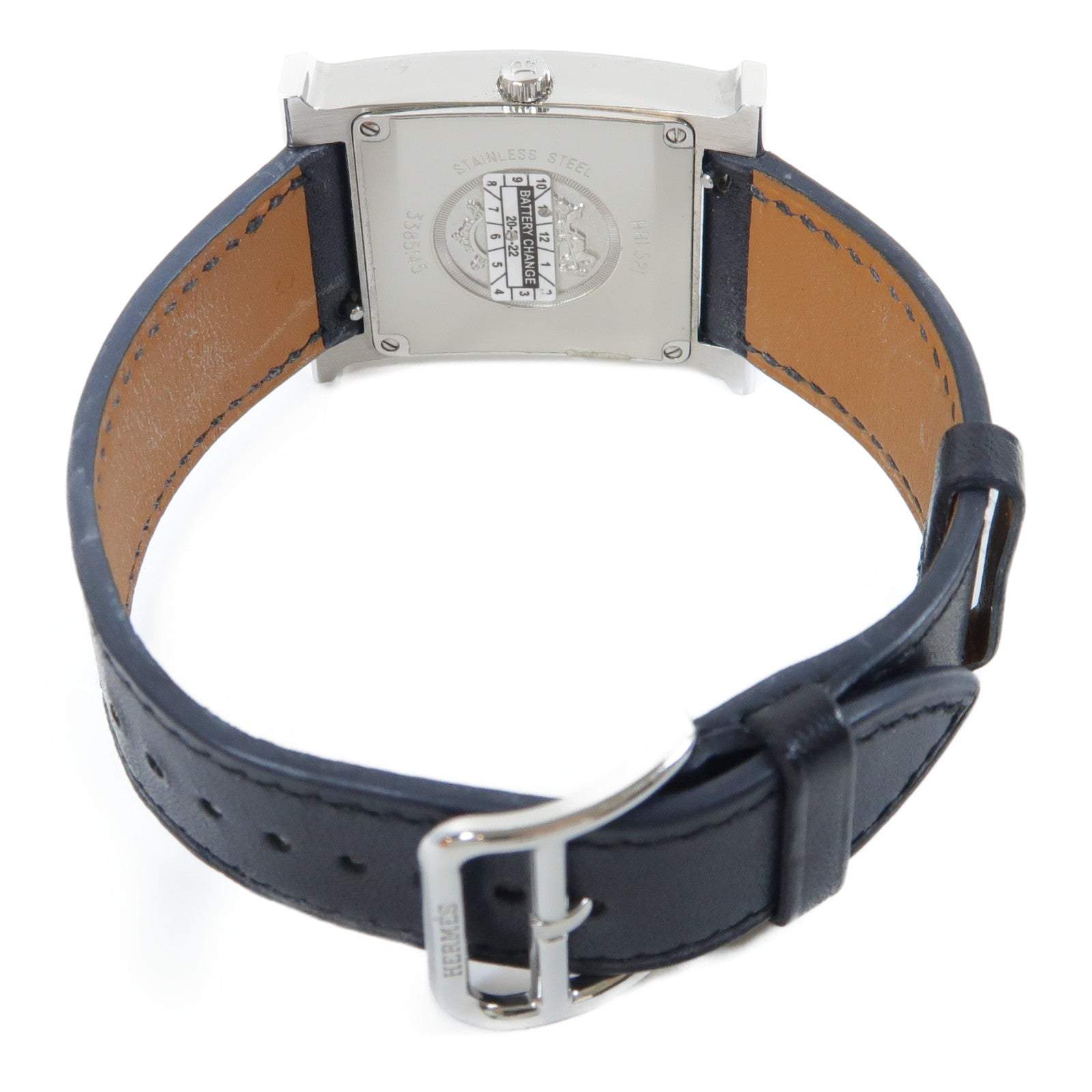 HERMES H Watch黑漆/不鏽鋼/皮革手錶石英機芯黑色