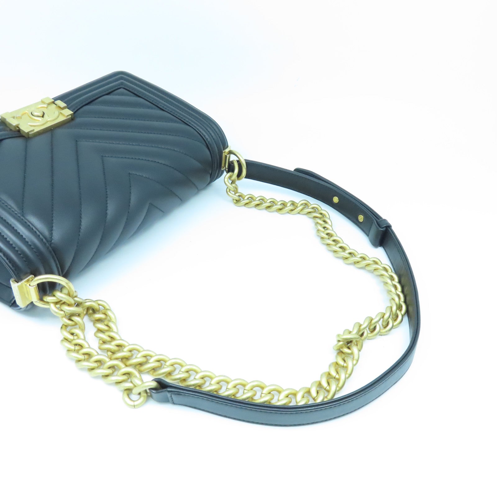 CHANEL 斜纹Boy Chanel金扣链带肩背袋黑色