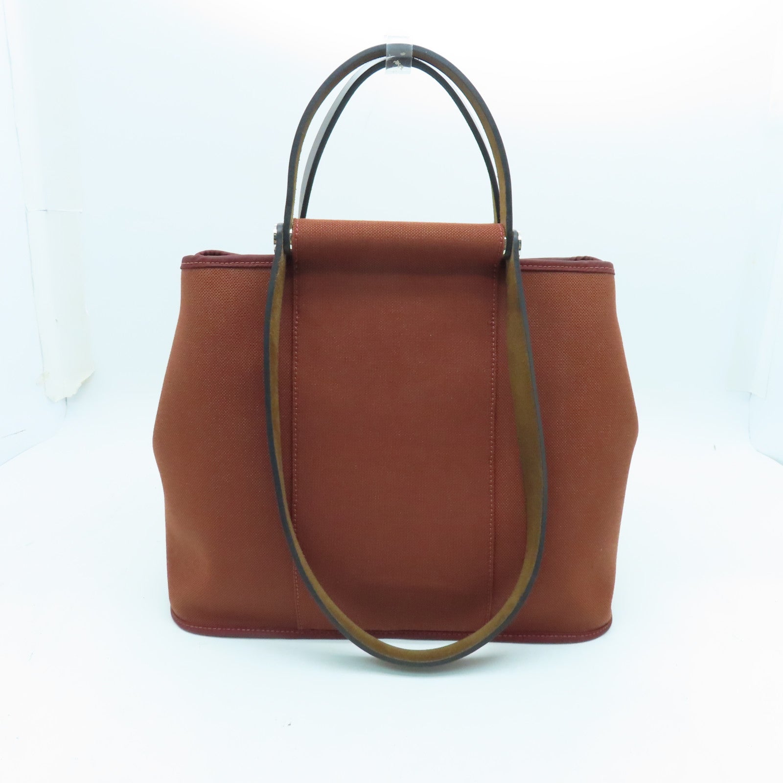 HERMES Canvas Cabag Silver Buckle Handle Shoulder Bag Brique Brown