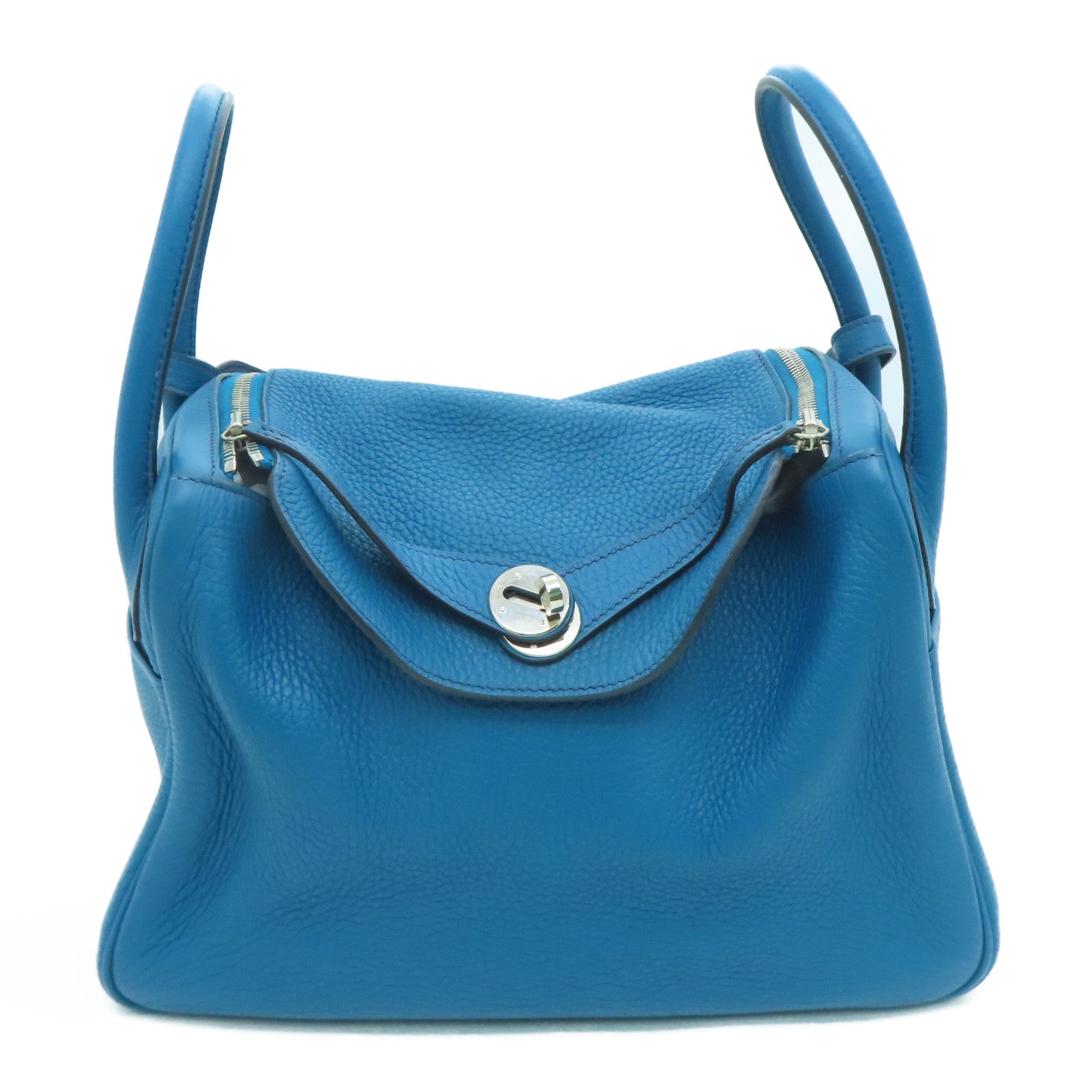 HERMES 【激減優惠】Clemence皮革Lindy 30 Shoulder Bag銀扣肩背袋伊玆密爾藍/Bleu Izmir/7W