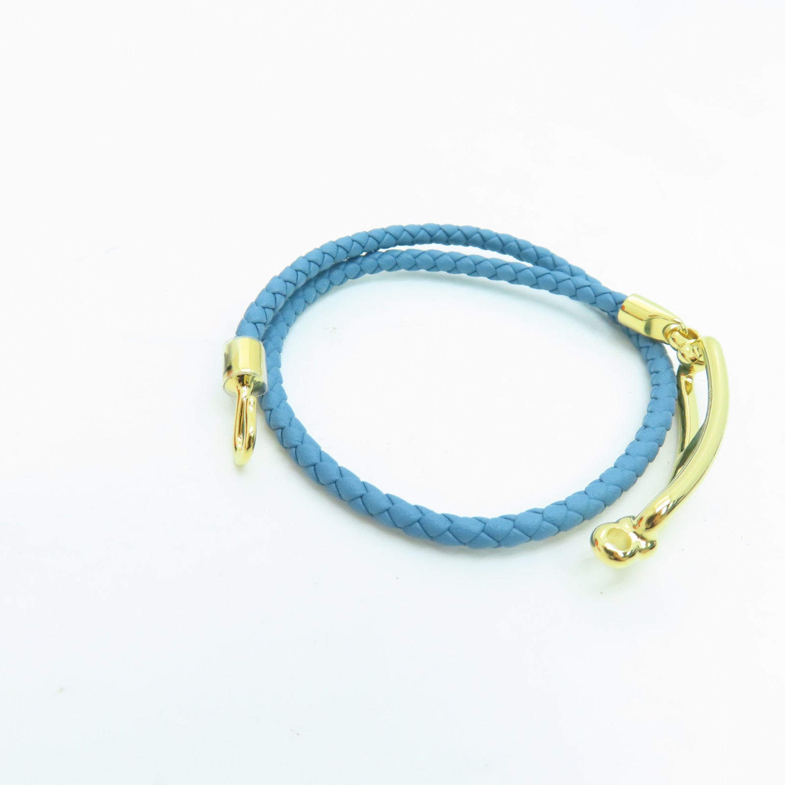 HERMES Swift皮革Roulis Double Tour Bracelet金扣手錬蓝色