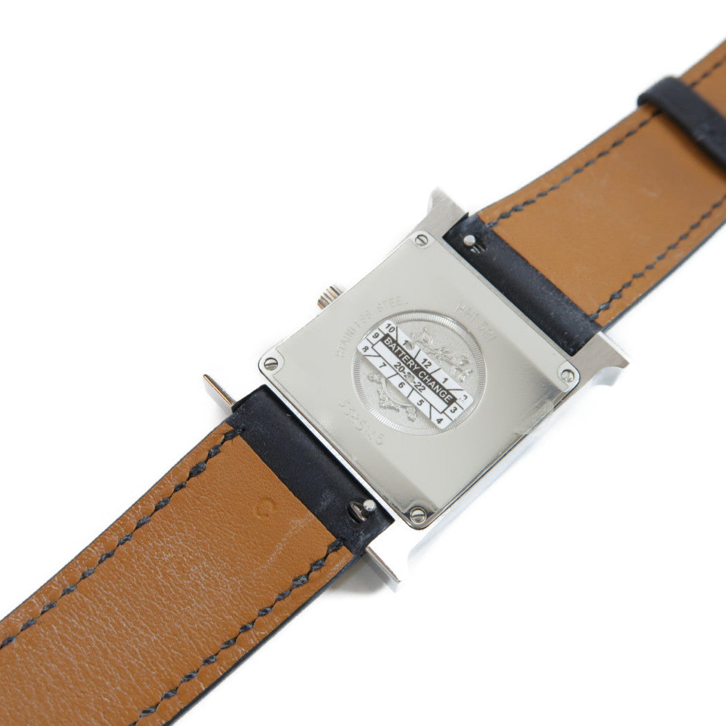 HERMES H Watch黑漆/不鏽鋼/皮革手錶石英機芯黑色
