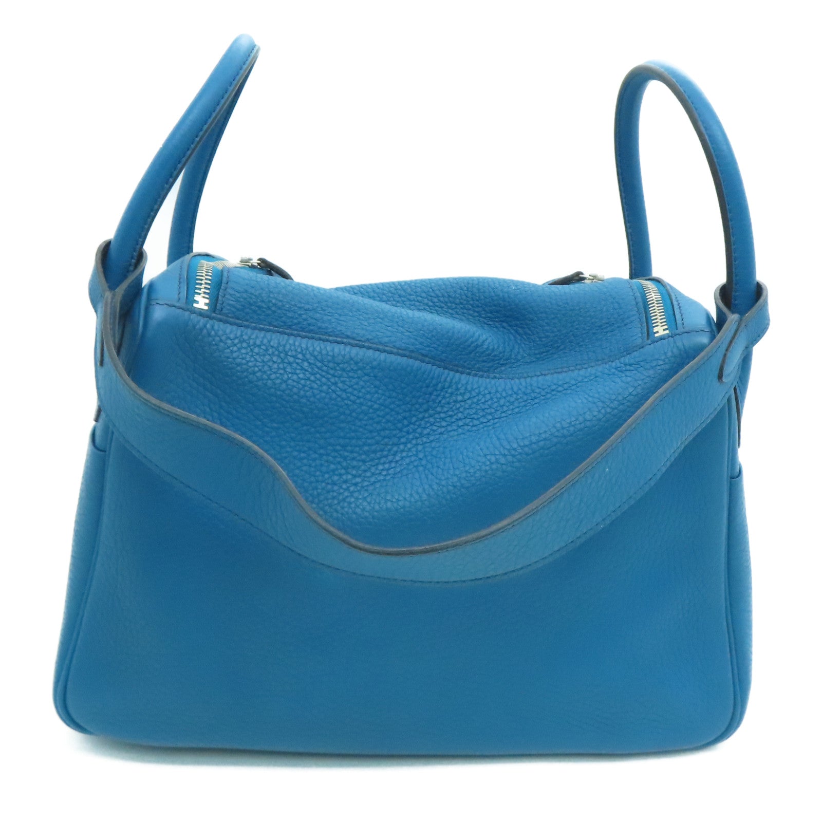 HERMES 【激減優惠】Clemence皮革Lindy 30 Shoulder Bag銀扣肩背袋伊玆密爾藍/Bleu Izmir/7W