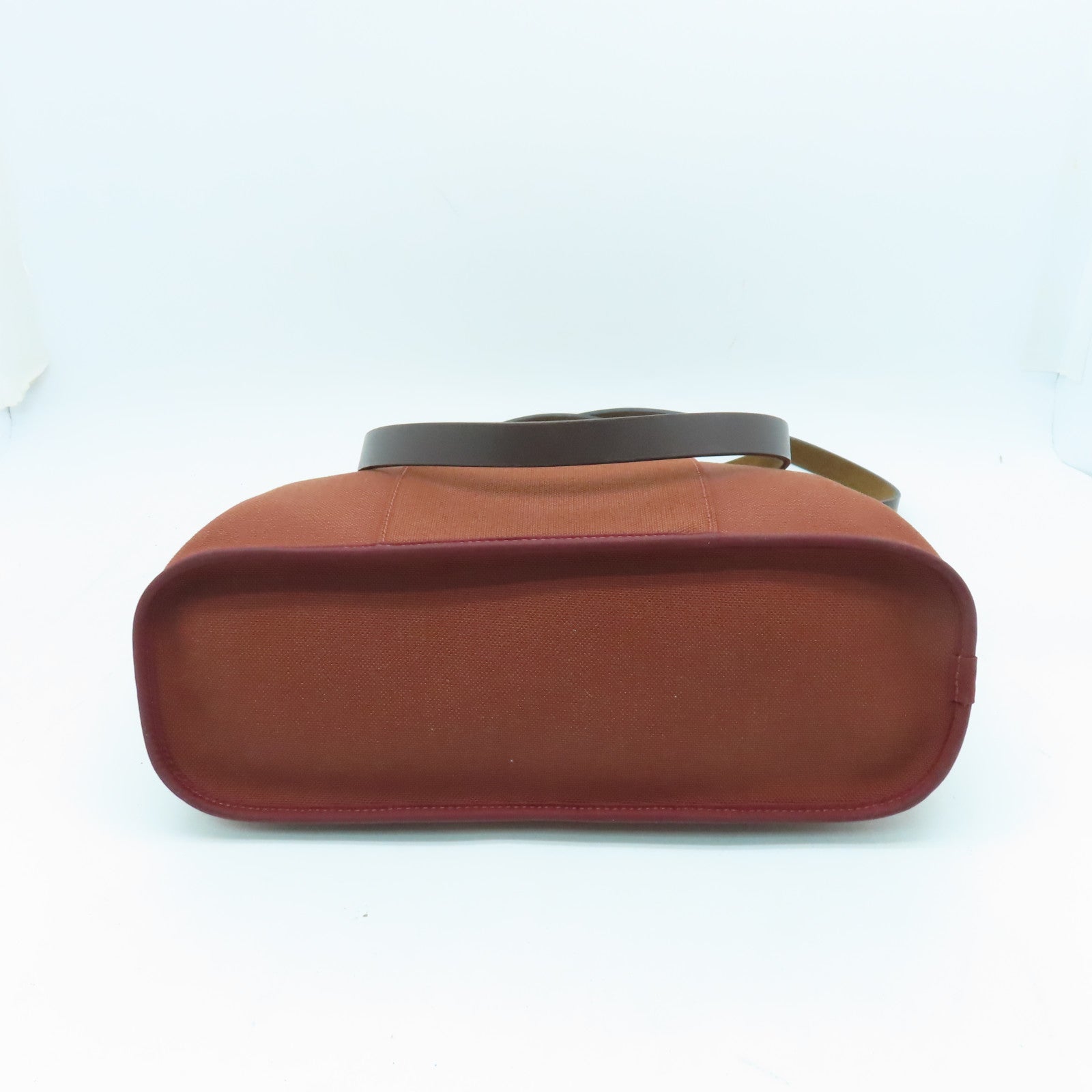 HERMES Canvas Cabag Silver Buckle Handle Shoulder Bag Brique Brown