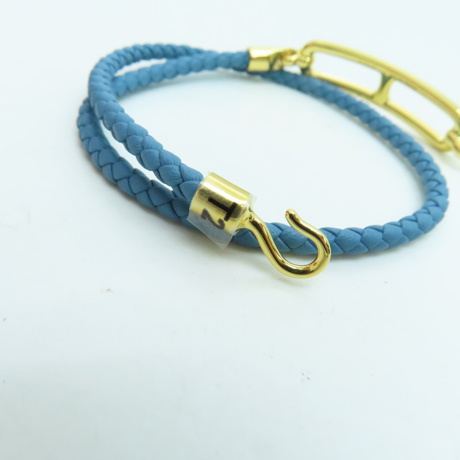 HERMES Swift皮革Roulis Double Tour Bracelet金扣手錬蓝色