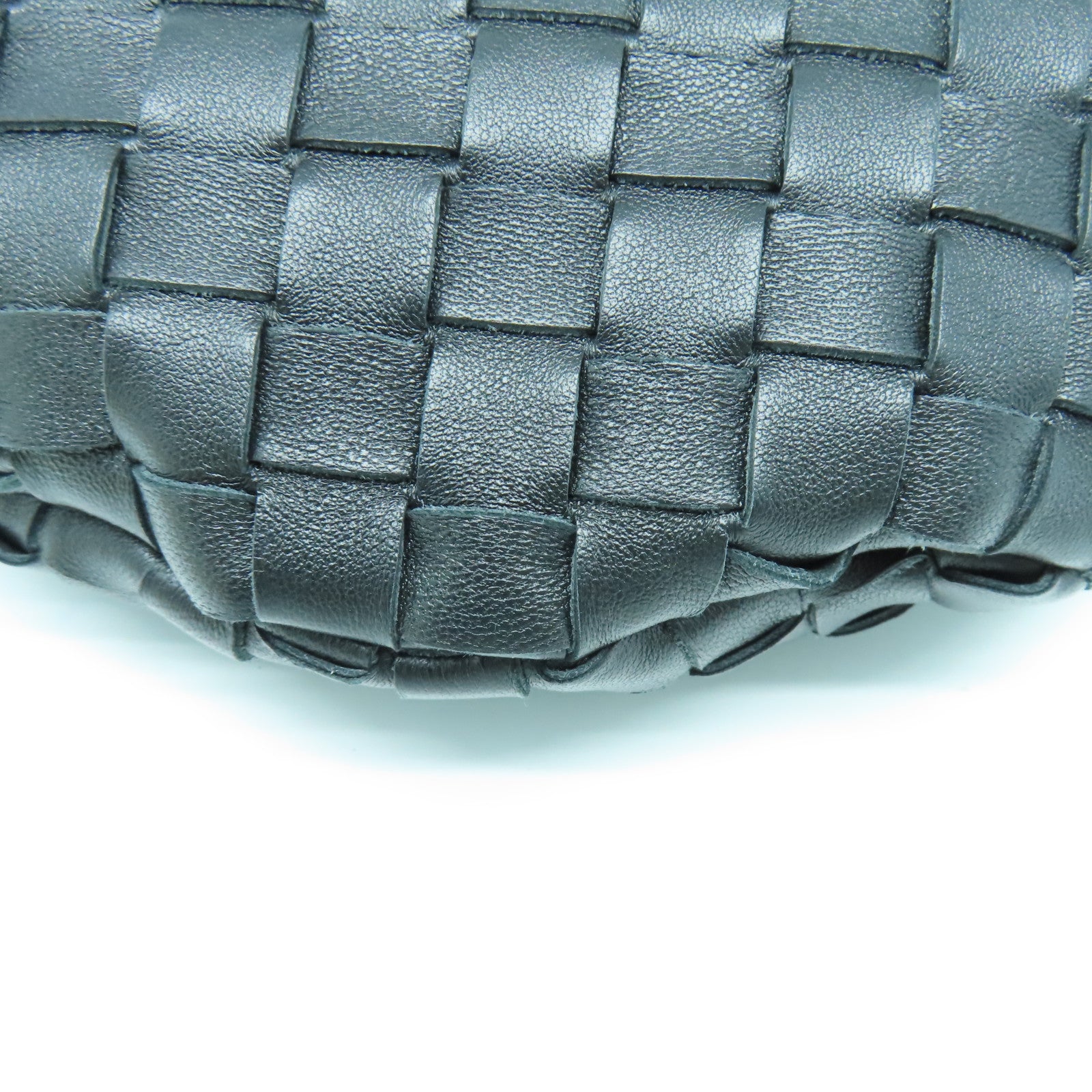 BOTTEGA VENETA 织纹皮革Handbag金扣手挽袋黑色