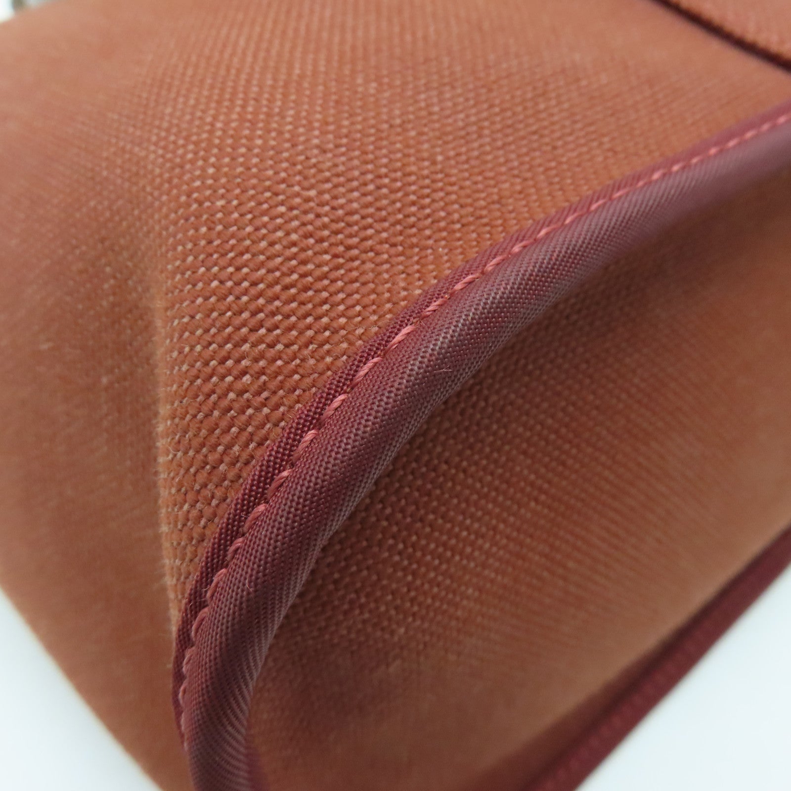 HERMES Canvas Cabag Silver Buckle Handle Shoulder Bag Brique Brown
