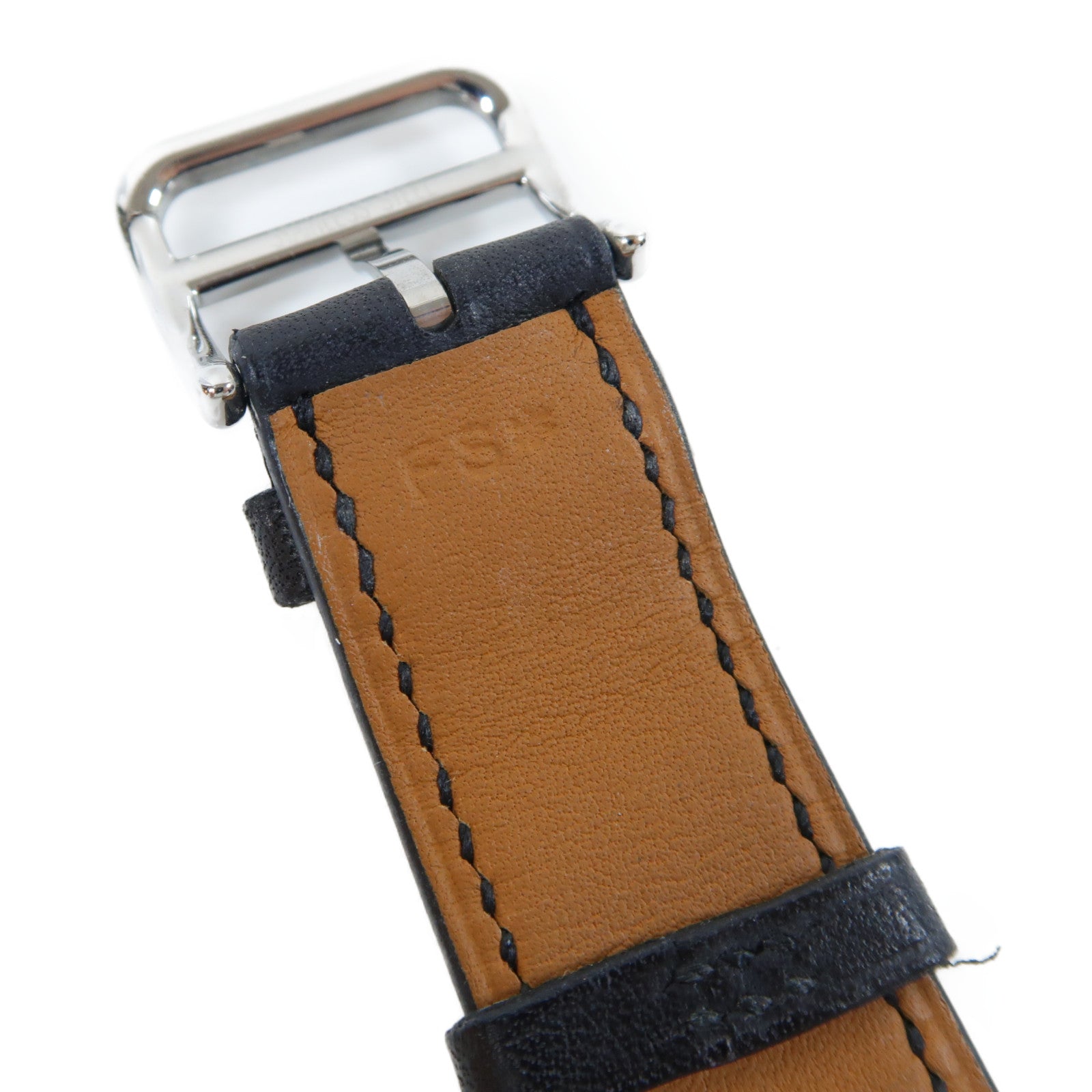 HERMES H Watch黑漆/不鏽鋼/皮革手錶石英機芯黑色