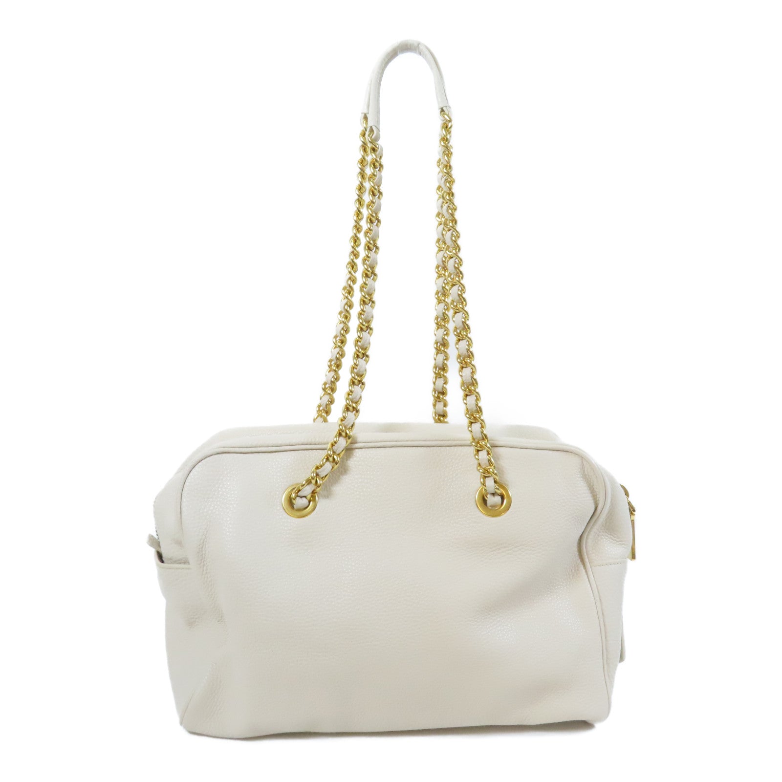 PRADA 牛皮皮革Shoulder Bag金扣鏈帶肩背袋米色