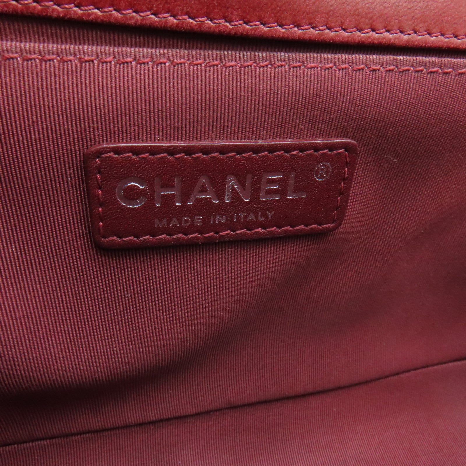 CHANEL 【激減優惠】菱格牛皮皮革Boy 25cm銀扣肩背袋棗紅色