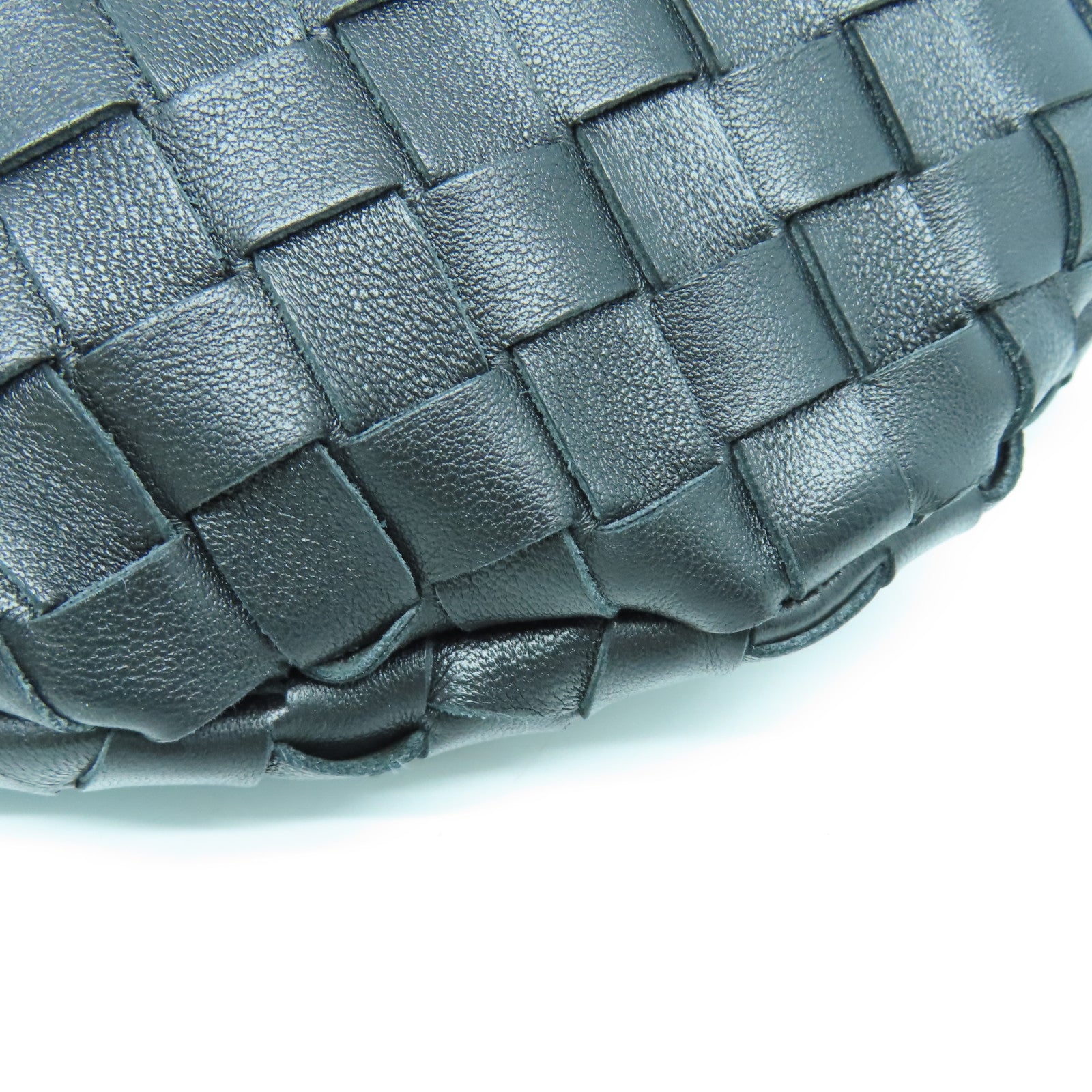 BOTTEGA VENETA 织纹皮革Handbag金扣手挽袋黑色
