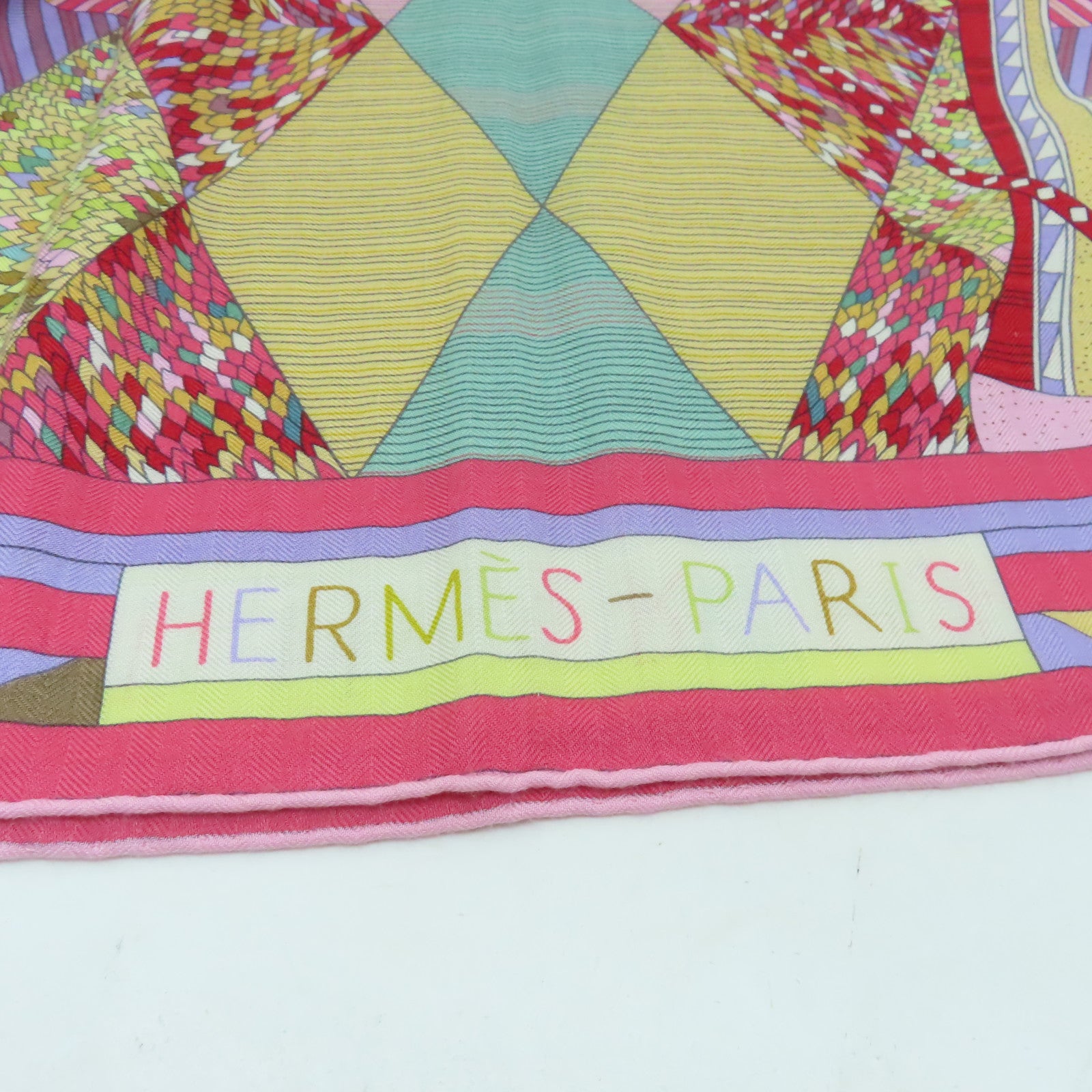 HERMES 羊絨/絲質Shawl 140x140絲巾粉紅色