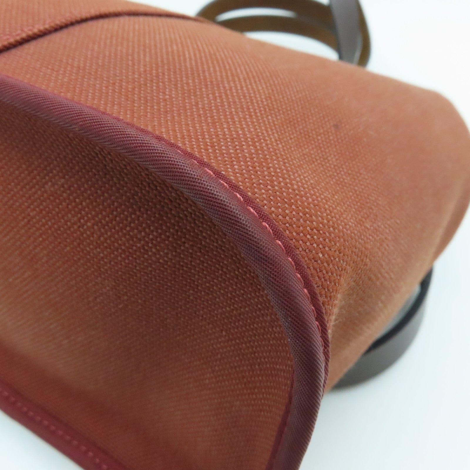 HERMES Canvas Cabag Silver Buckle Handle Shoulder Bag Brique Brown