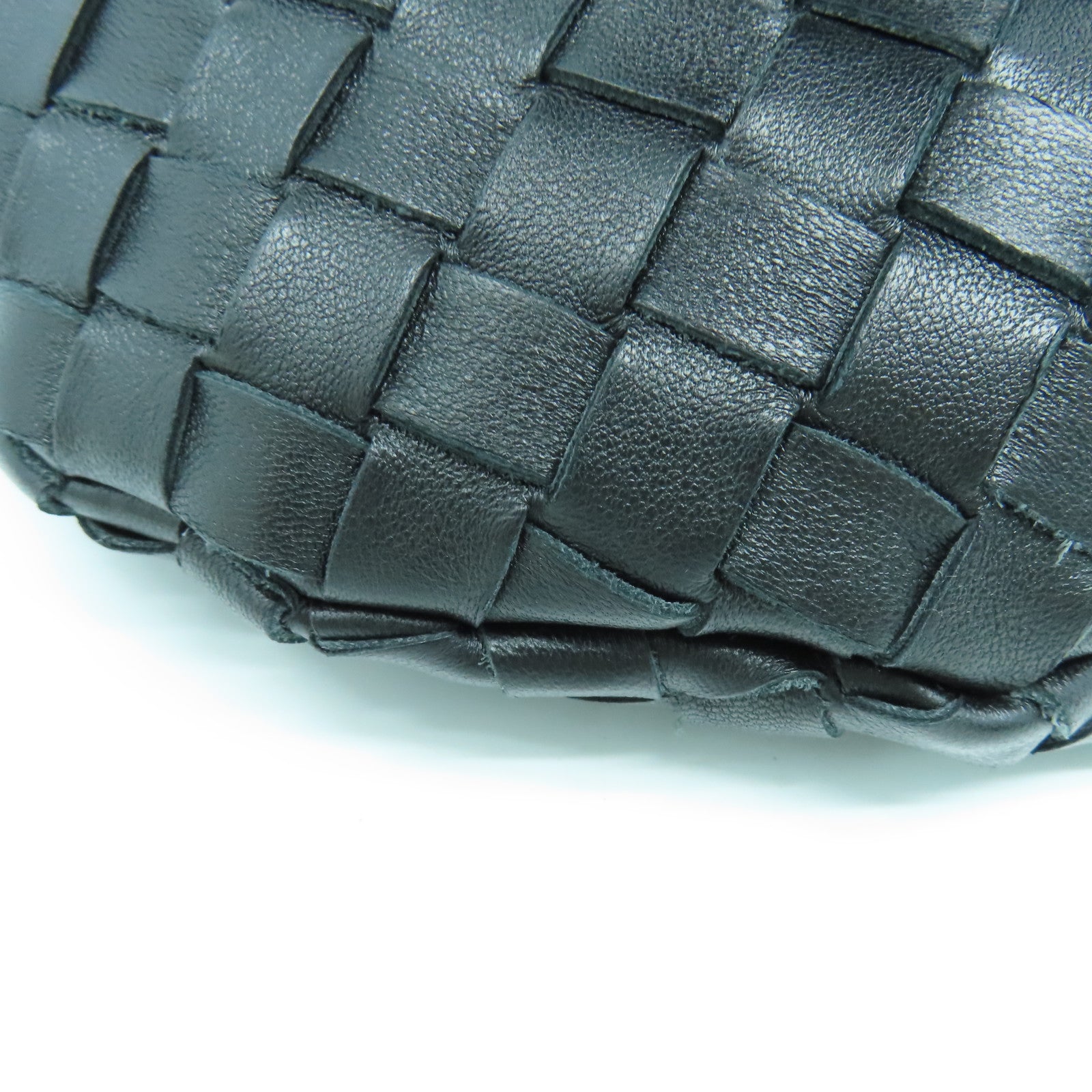 BOTTEGA VENETA 织纹皮革Handbag金扣手挽袋黑色