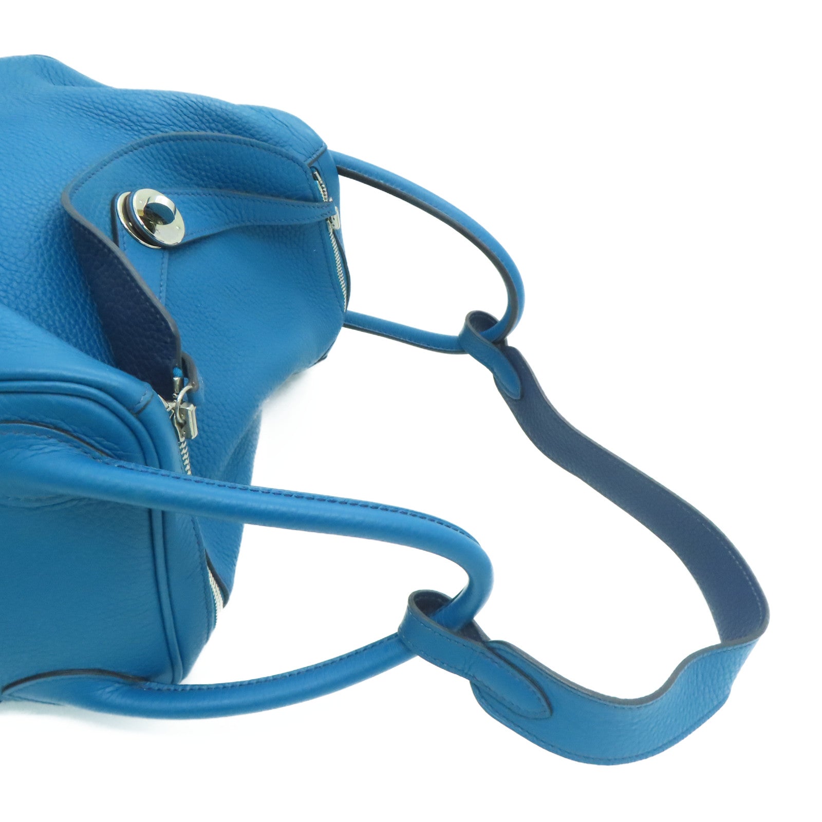 HERMES 【激減優惠】Clemence皮革Lindy 30 Shoulder Bag銀扣肩背袋伊玆密爾藍/Bleu Izmir/7W