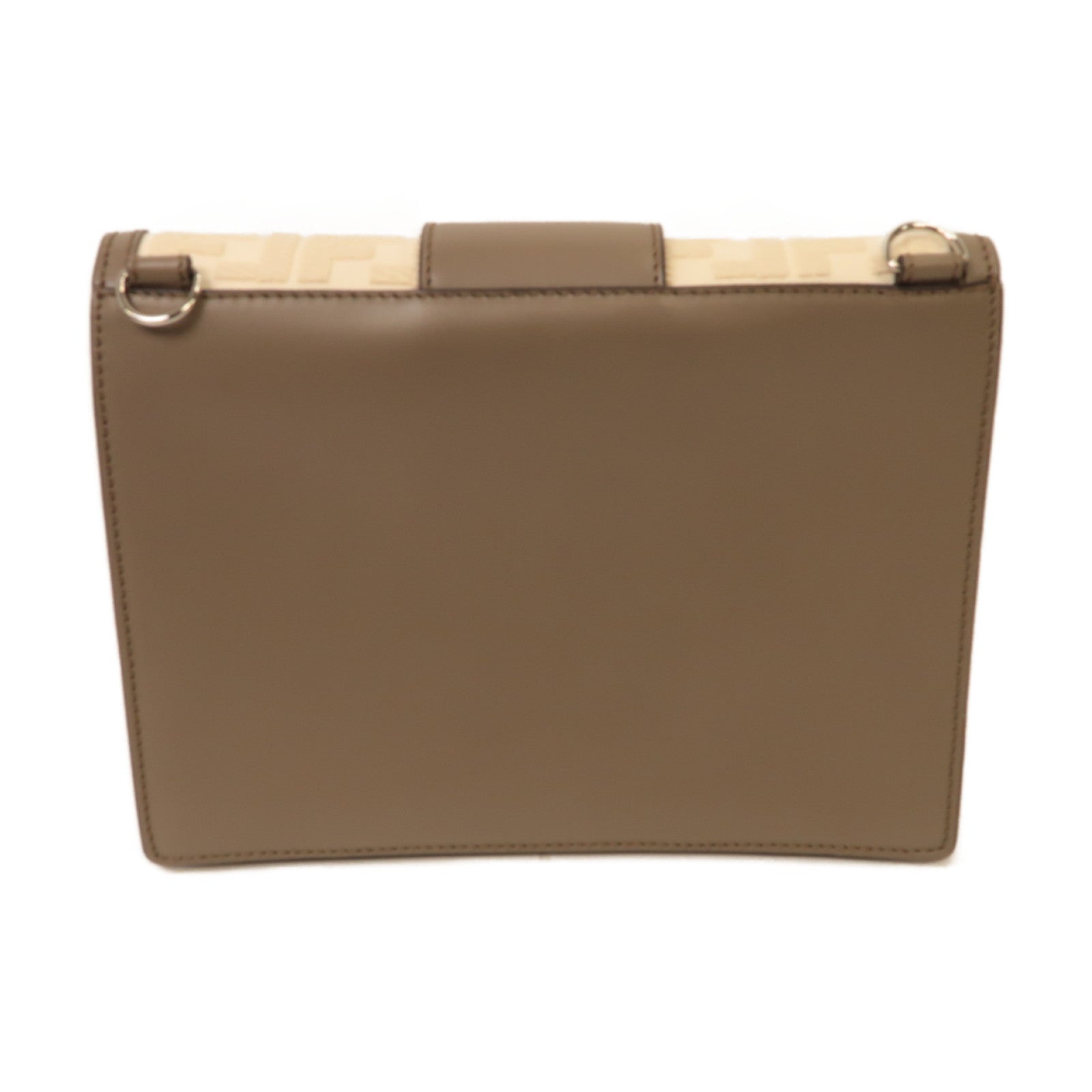 FENDI 帆布/牛皮皮革Flat Baguette Shoulder Bag銀扣肩背袋米色/灰色