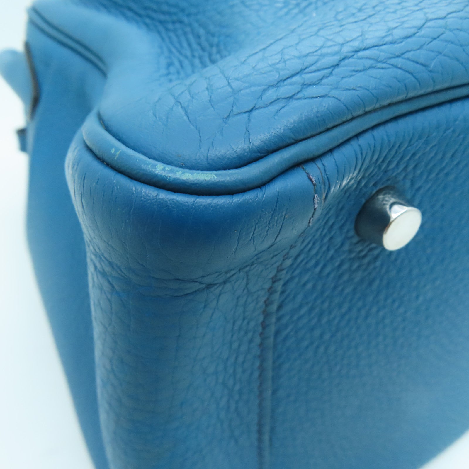 HERMES 【激減優惠】Clemence皮革Lindy 30 Shoulder Bag銀扣肩背袋伊玆密爾藍/Bleu Izmir/7W