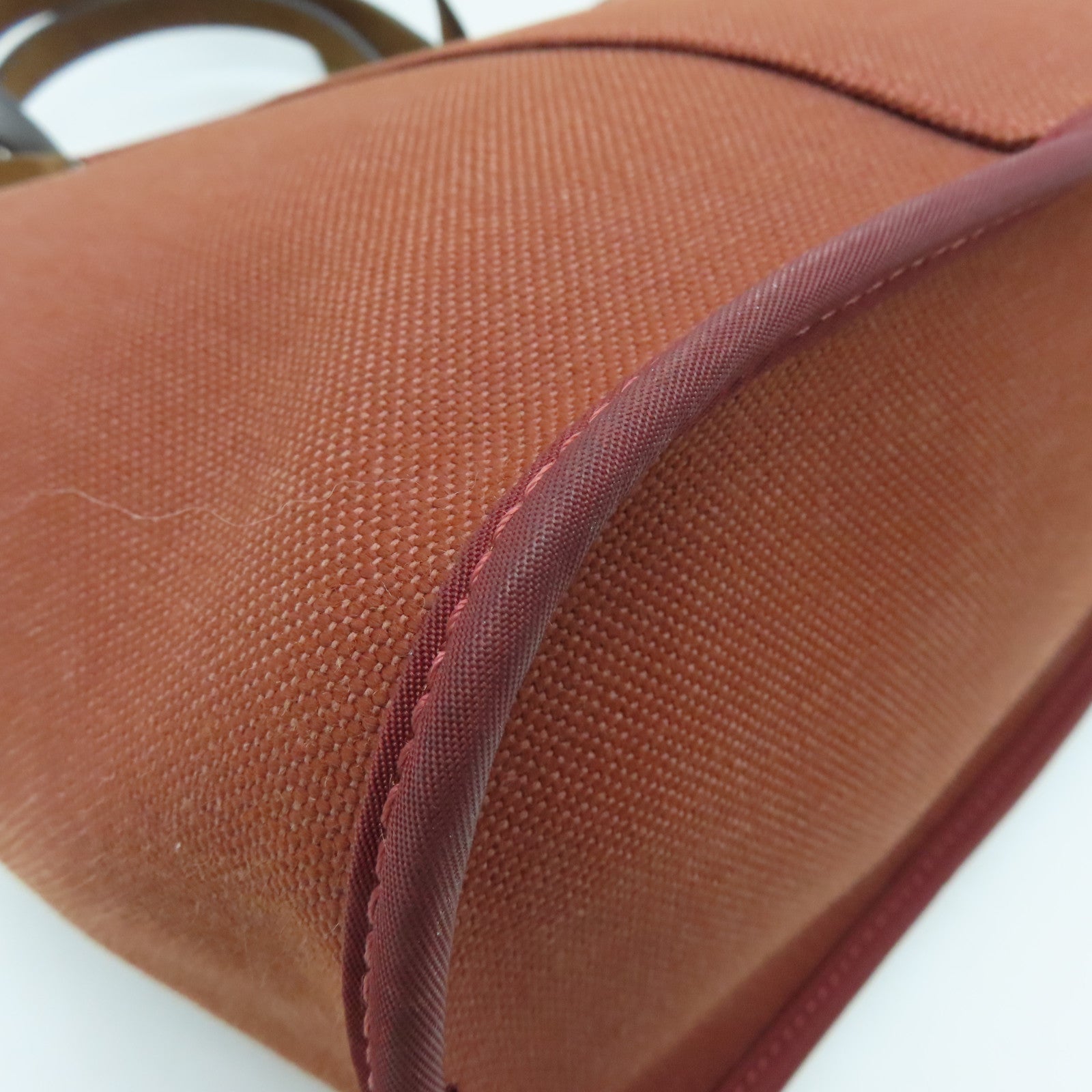 HERMES Canvas Cabag Silver Buckle Handle Shoulder Bag Brique Brown
