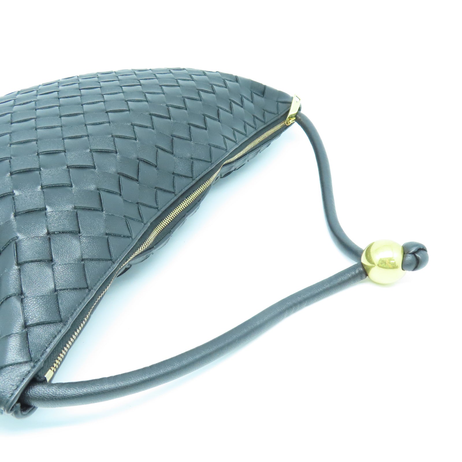 BOTTEGA VENETA 织纹皮革Handbag金扣手挽袋黑色