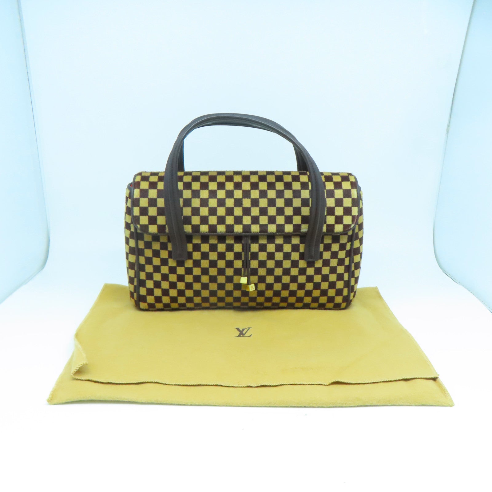 LOUIS VUITTON 【激減優惠】馬毛Damier Sauvage Lioune金扣手挽袋啡色
