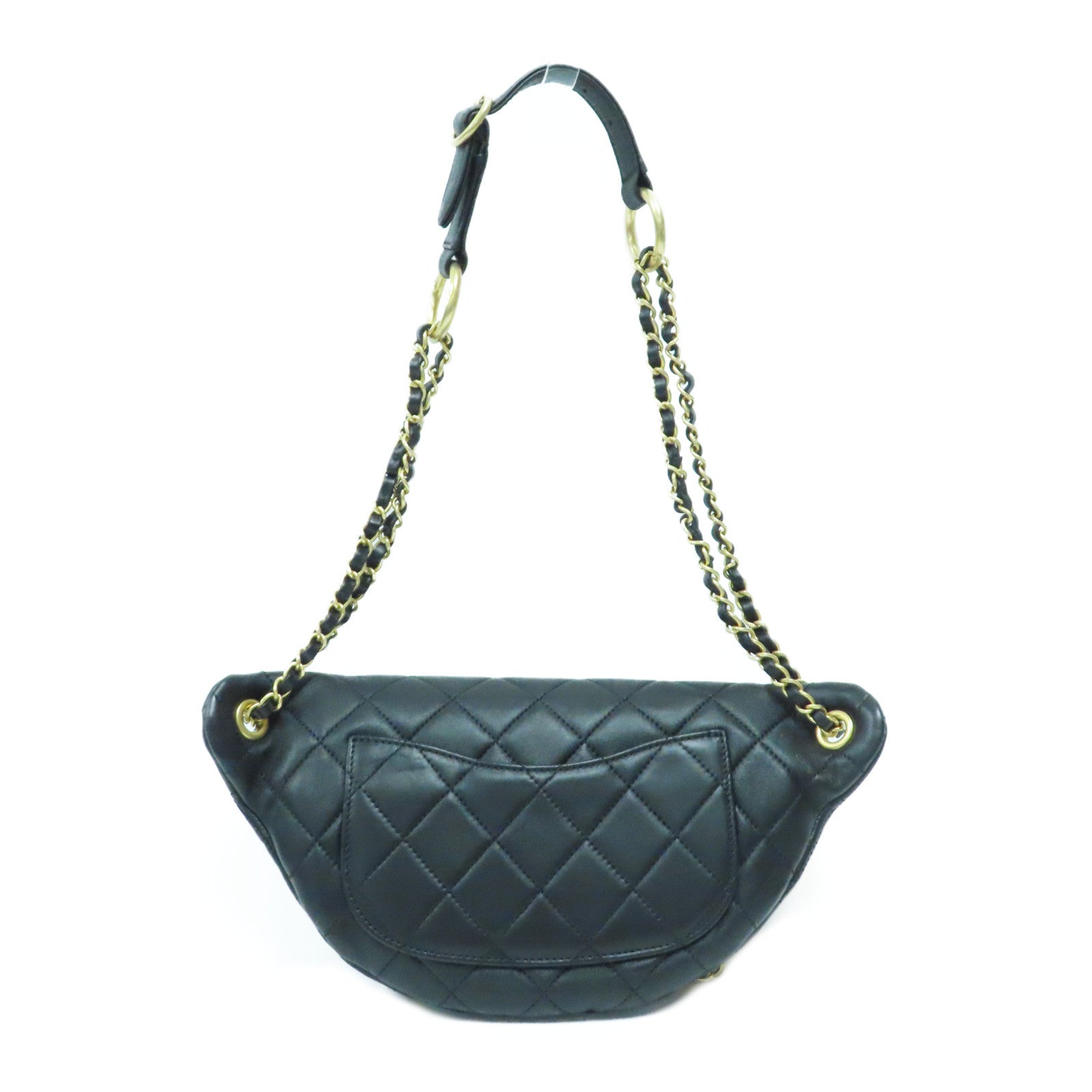 CHANEL 菱格羊皮皮革Waist Bag金扣鏈帶腰包黑色
