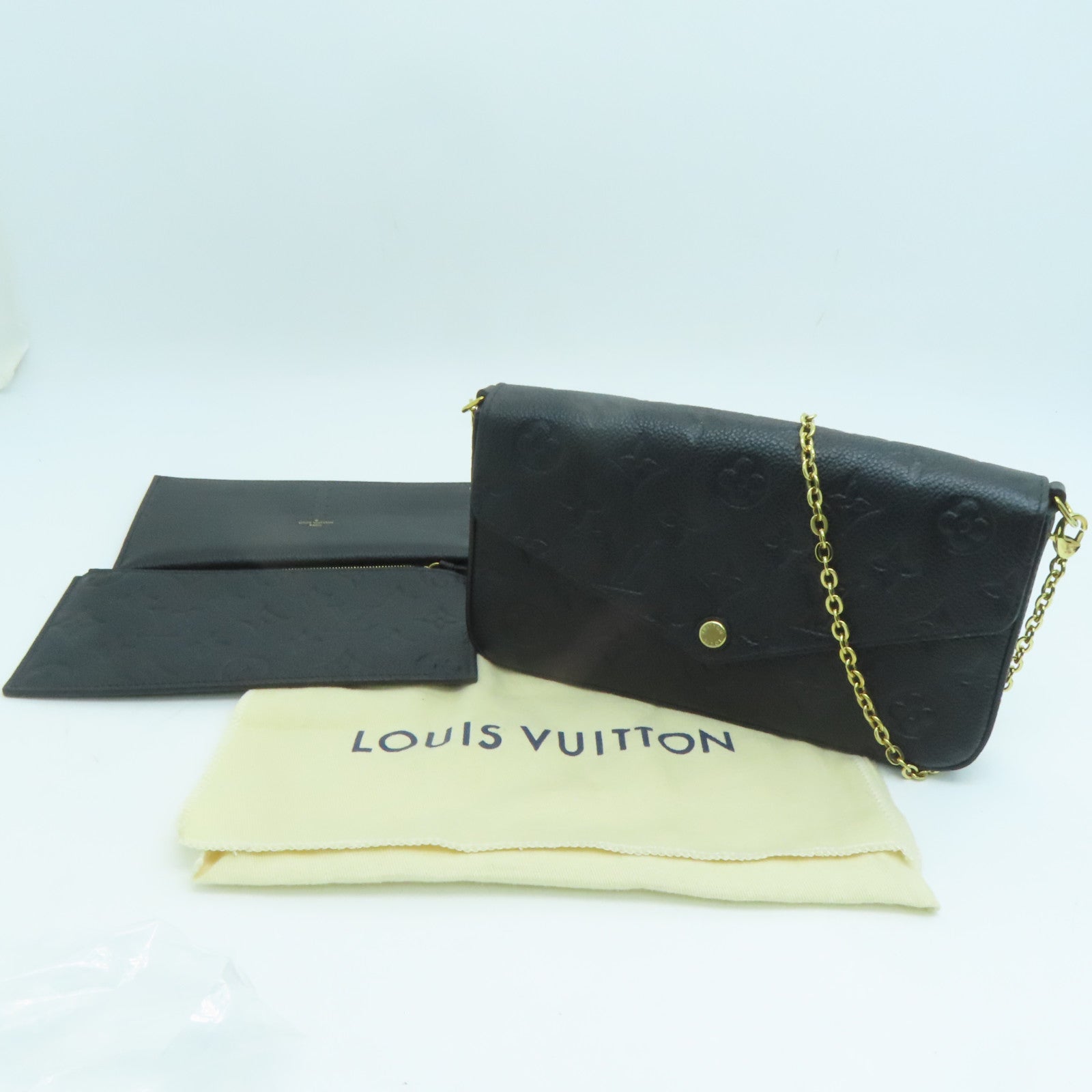 LOUIS VUITTON Monogram EmpreinteFelicie Pochette金扣肩背袋黑色