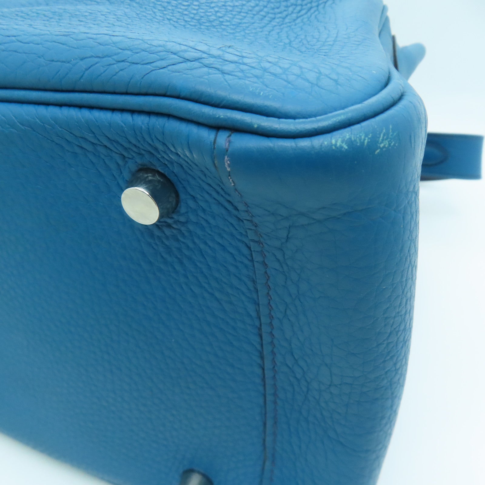HERMES 【激減優惠】Clemence皮革Lindy 30 Shoulder Bag銀扣肩背袋伊玆密爾藍/Bleu Izmir/7W