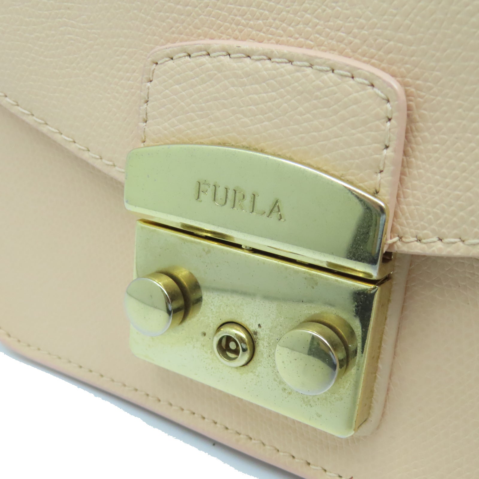 Furla牛皮皮革Chain Shoulder金扣肩背袋米色