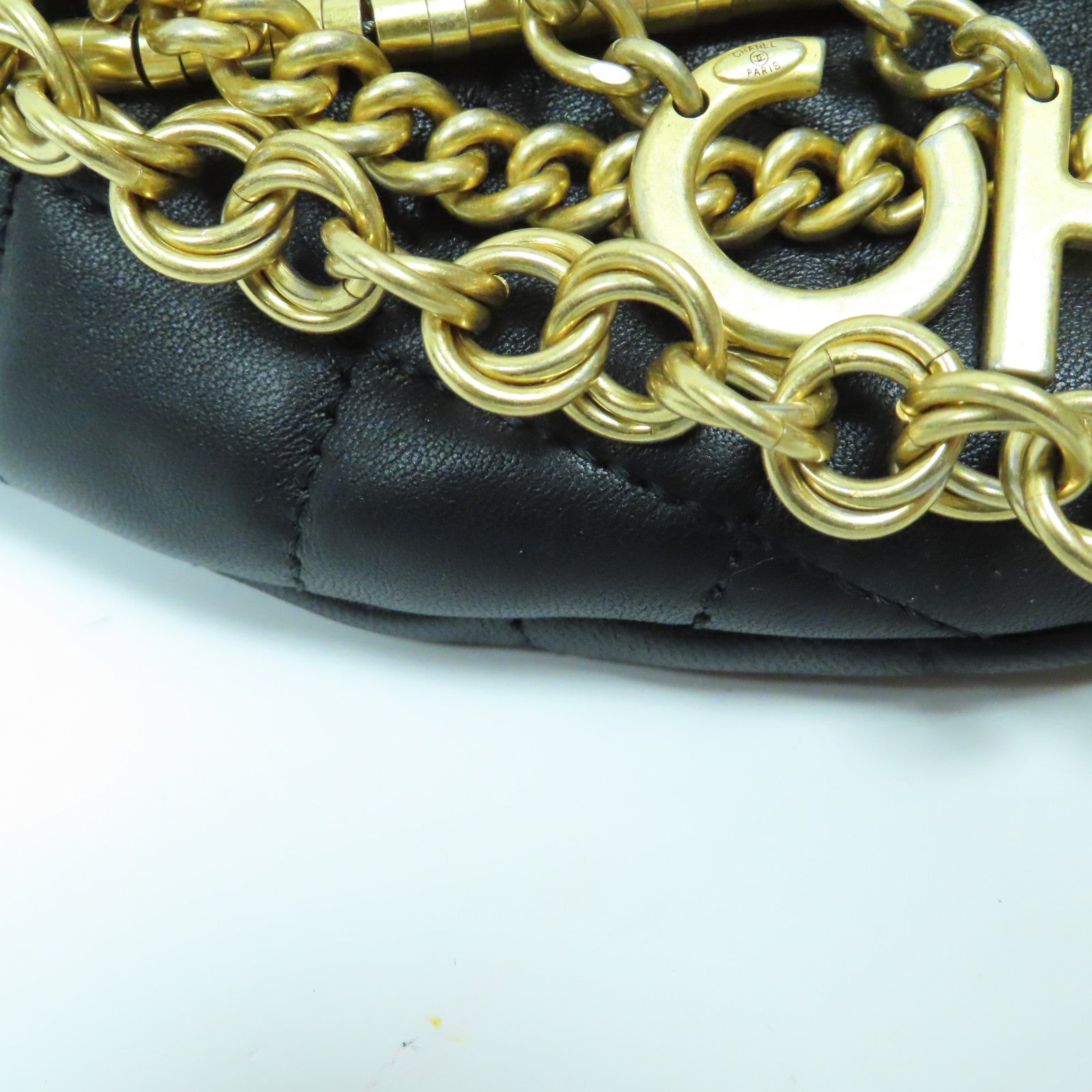 CHANEL 菱格羊皮皮革Waist Bag金扣鏈帶腰包黑色
